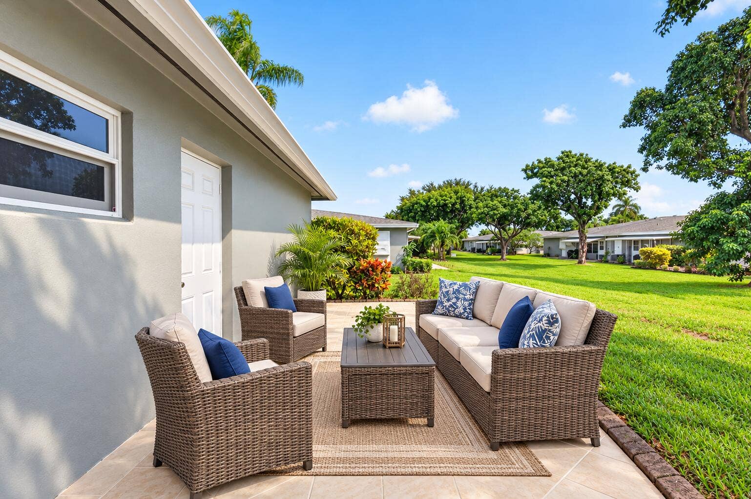 Sunlit Coastal Patio Retreat AI Staged