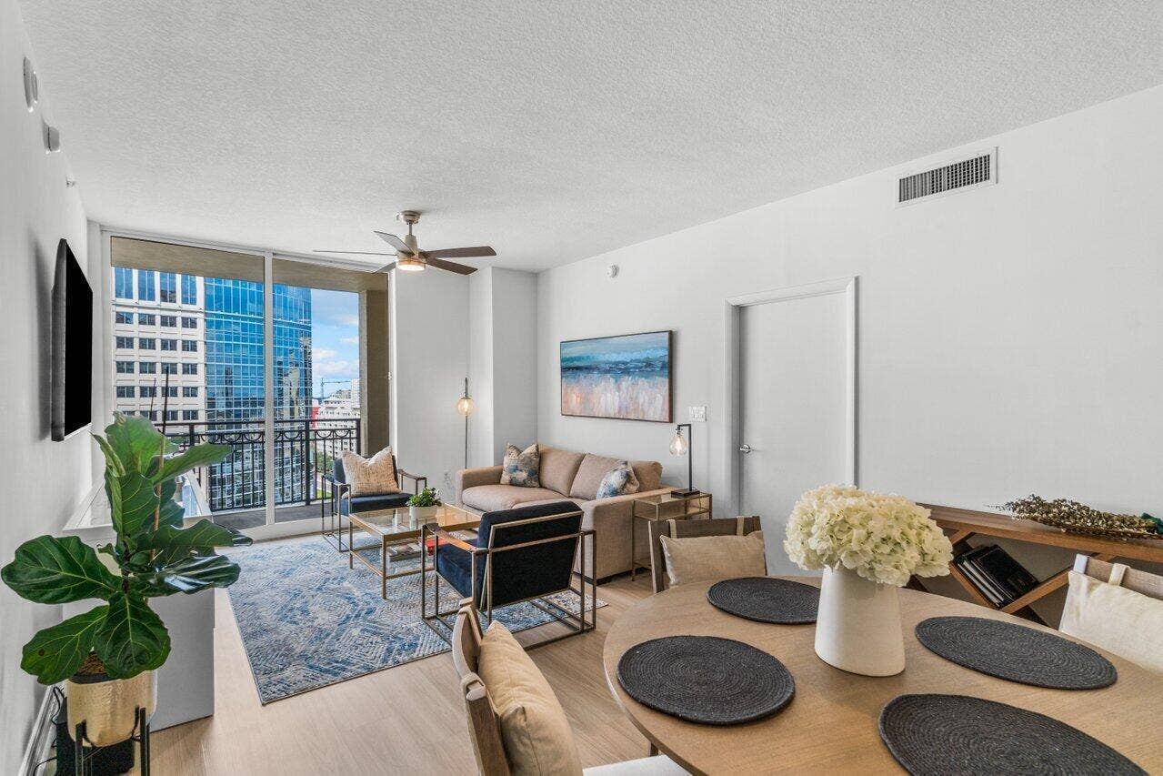 550 Okeechobee Boulevard, #1508, West Palm Beach, FL 33401 Fully Furnished Living & Dining Areas
