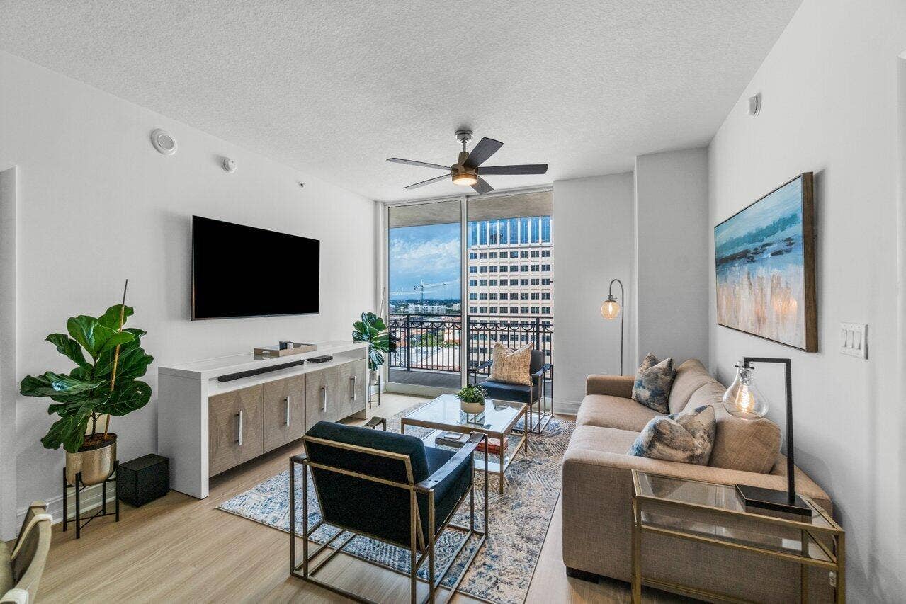 550 Okeechobee Boulevard, #1508, West Palm Beach, FL 33401 Fully Furnished Living Room