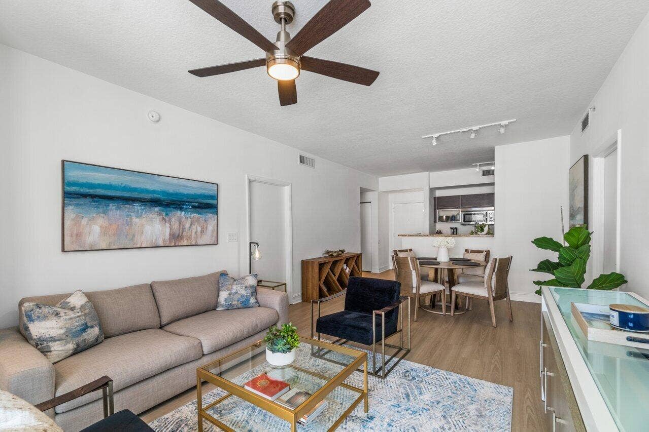 550 Okeechobee Boulevard, #1508, West Palm Beach, FL 33401 Fully Furnished Living Room