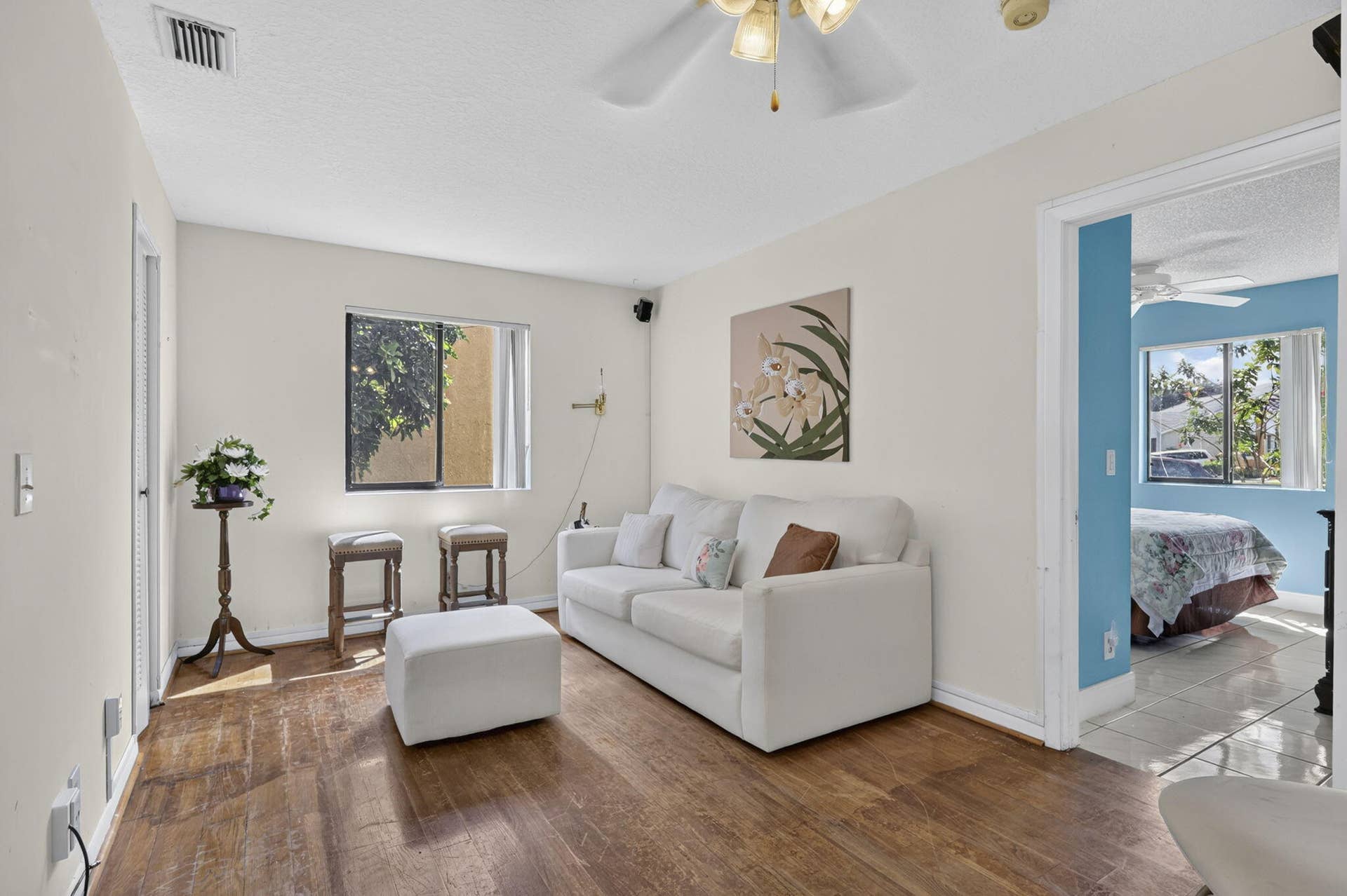 Has a closet and a window. Easy conversion to a bedroom.