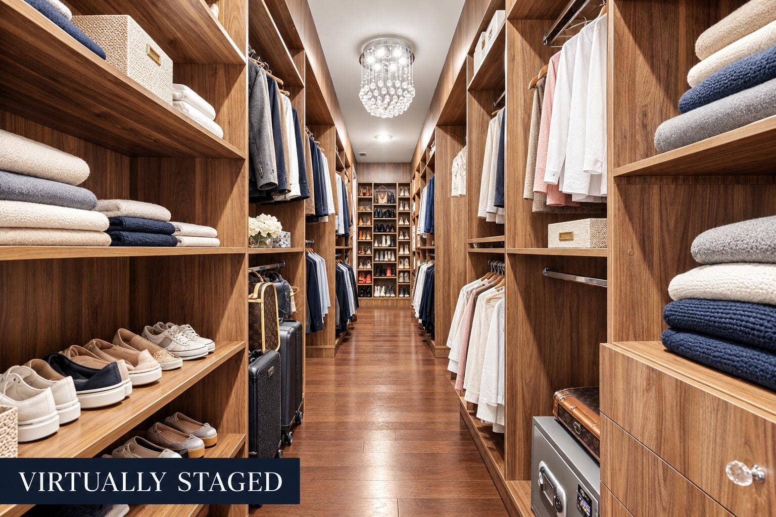 Luxurious Virtually Staged Walk-In Close