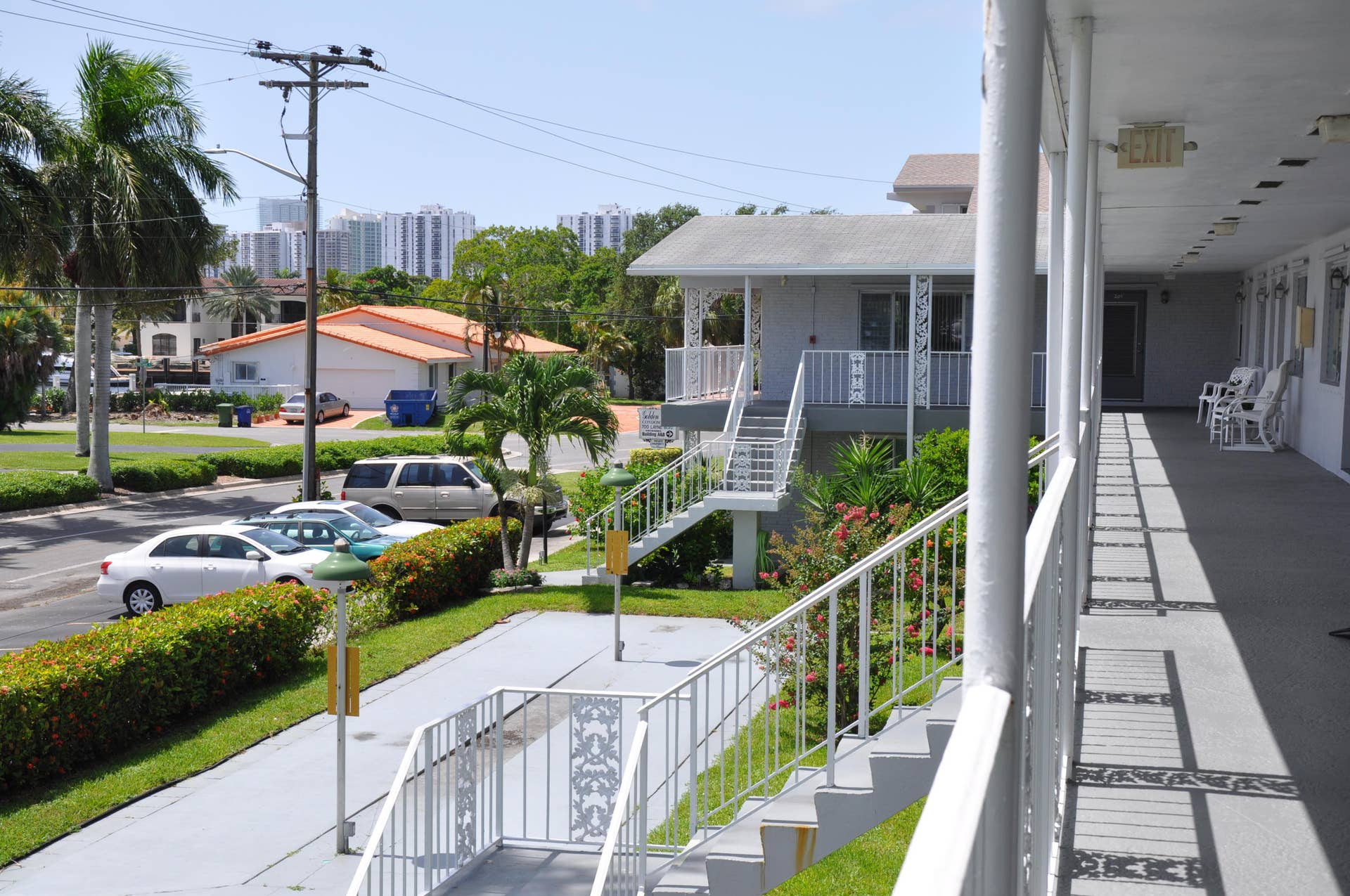 630 Layne Boulevard, #208, Hallandale Beach, Hallandale Beach, FL 33009 Exterior walkway with railing and stairs