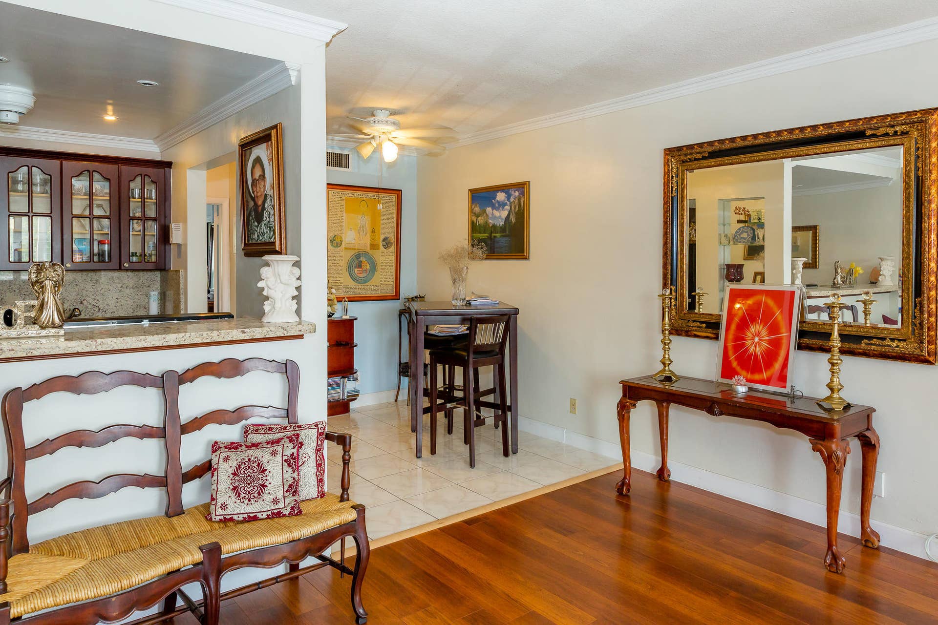 630 Layne Boulevard, #208, Hallandale Beach, Hallandale Beach, FL 33009 Hardwood-finish flooring, crown molding, kitchen pass-through with countertop, and recessed lighting