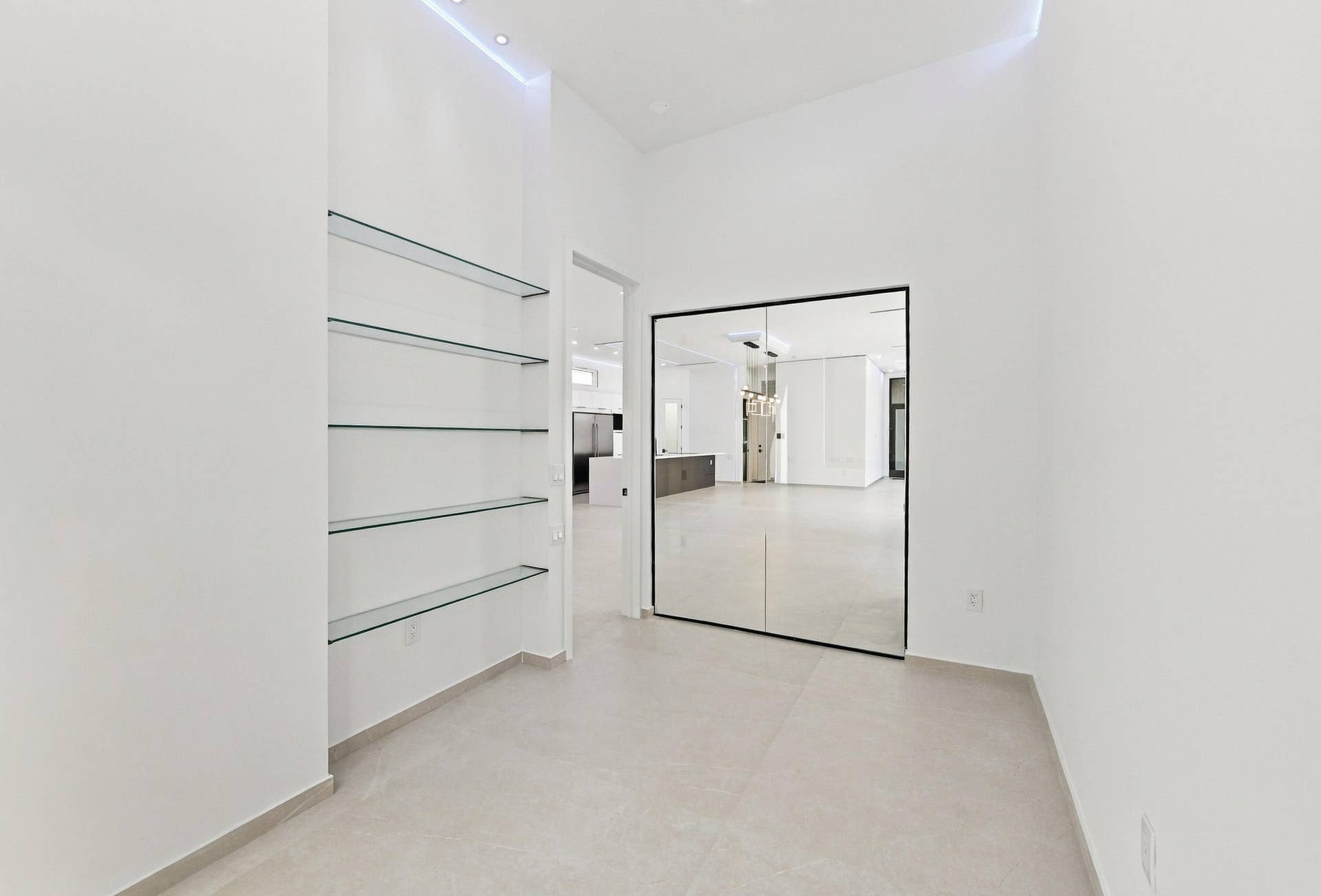 Glass enclosed office.
