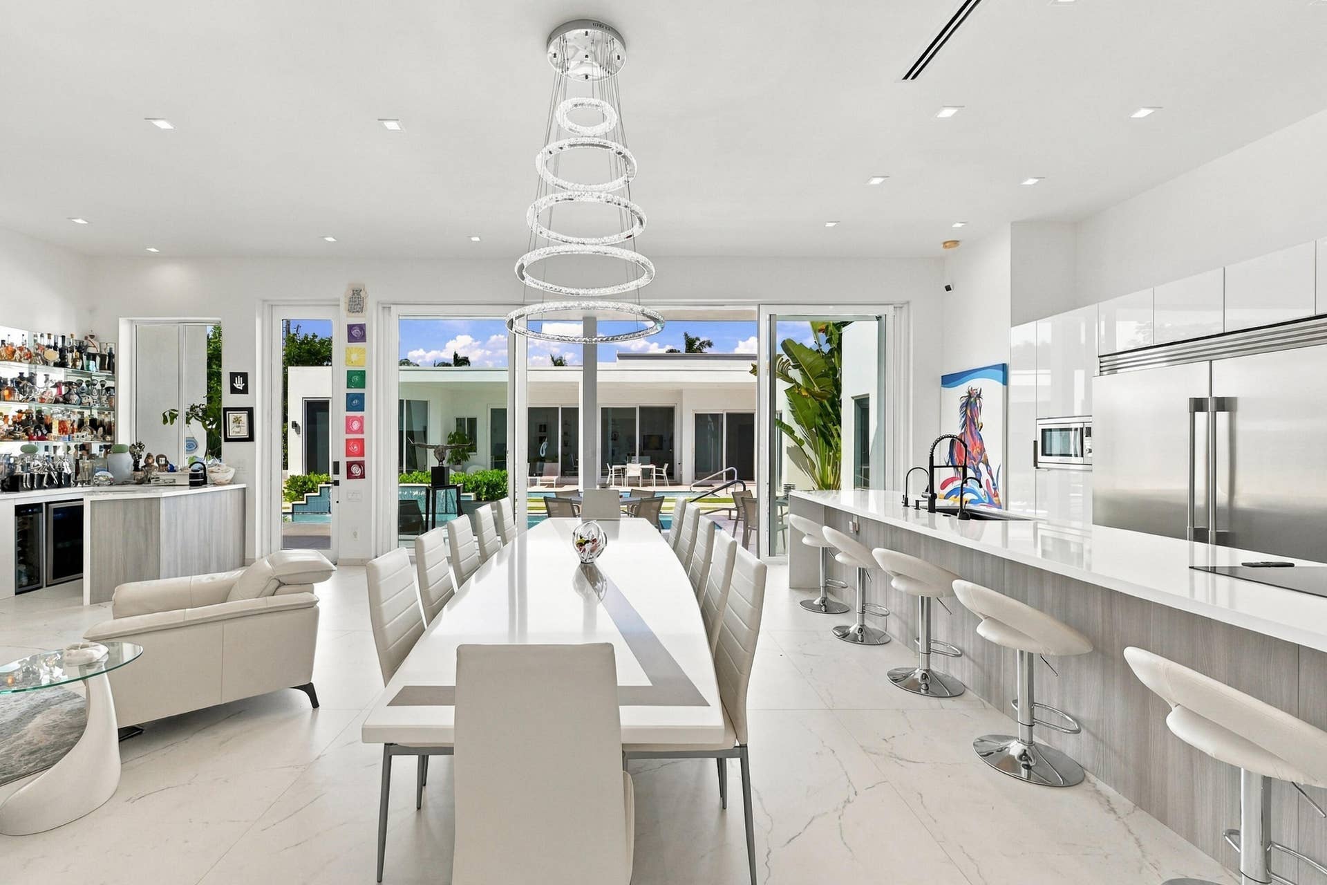 Expansive white-finish flooring throughout