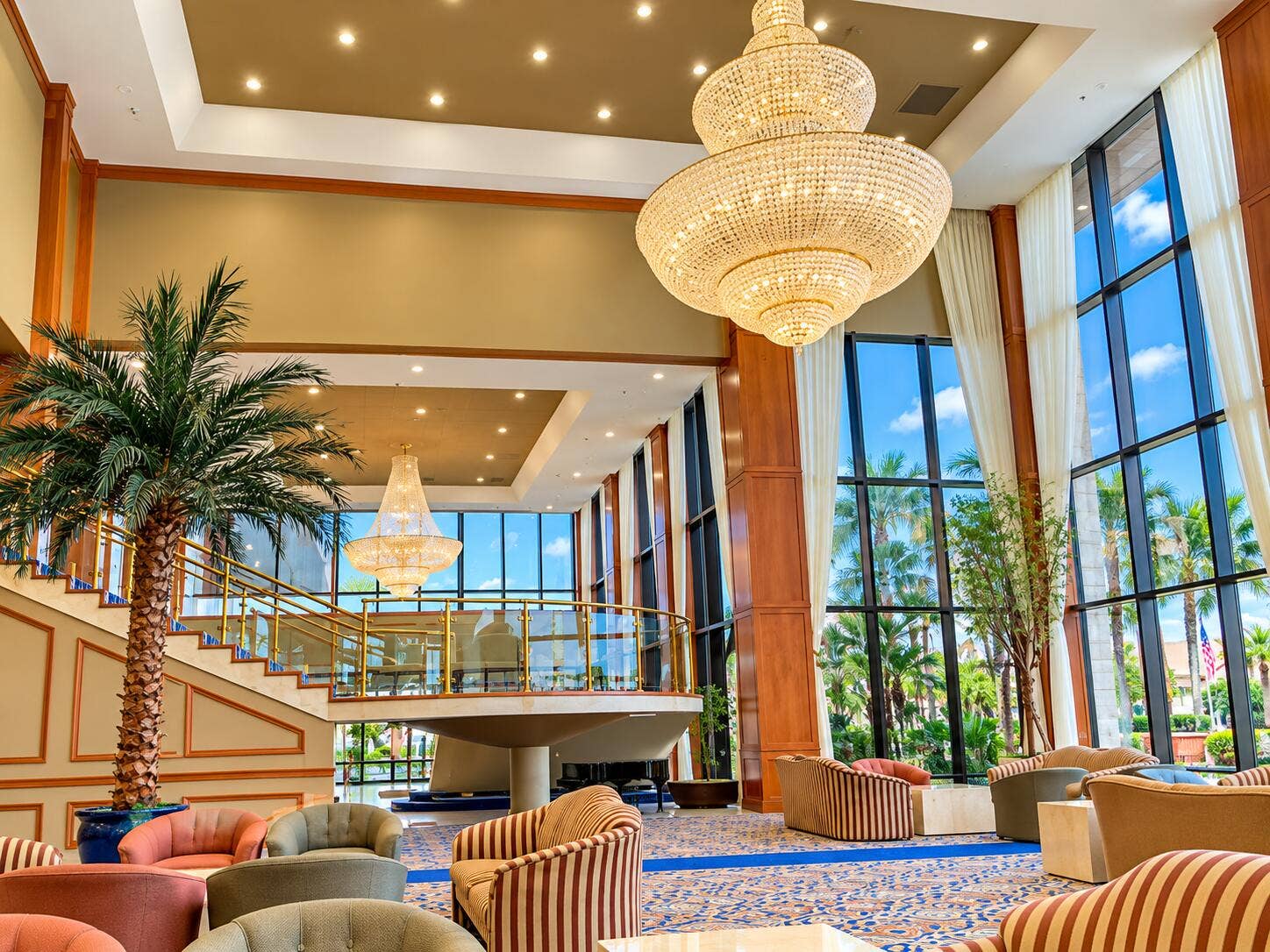 Opulent Crystal Chandelier Atrium Lobby