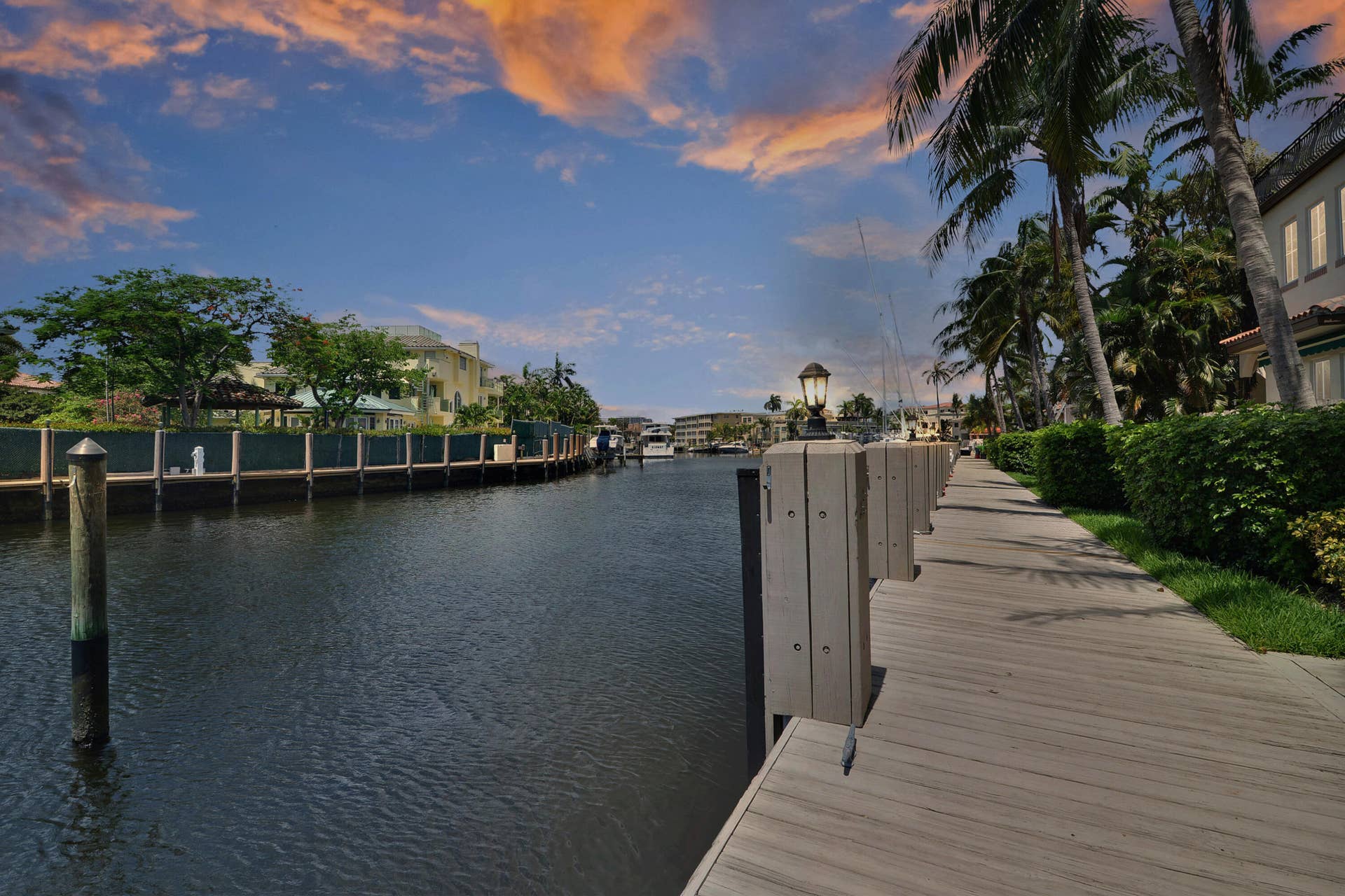 View of the sunset on the canal