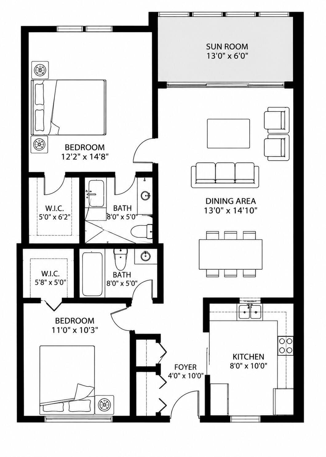 Mirrored Monochrome Condo Floor Plan