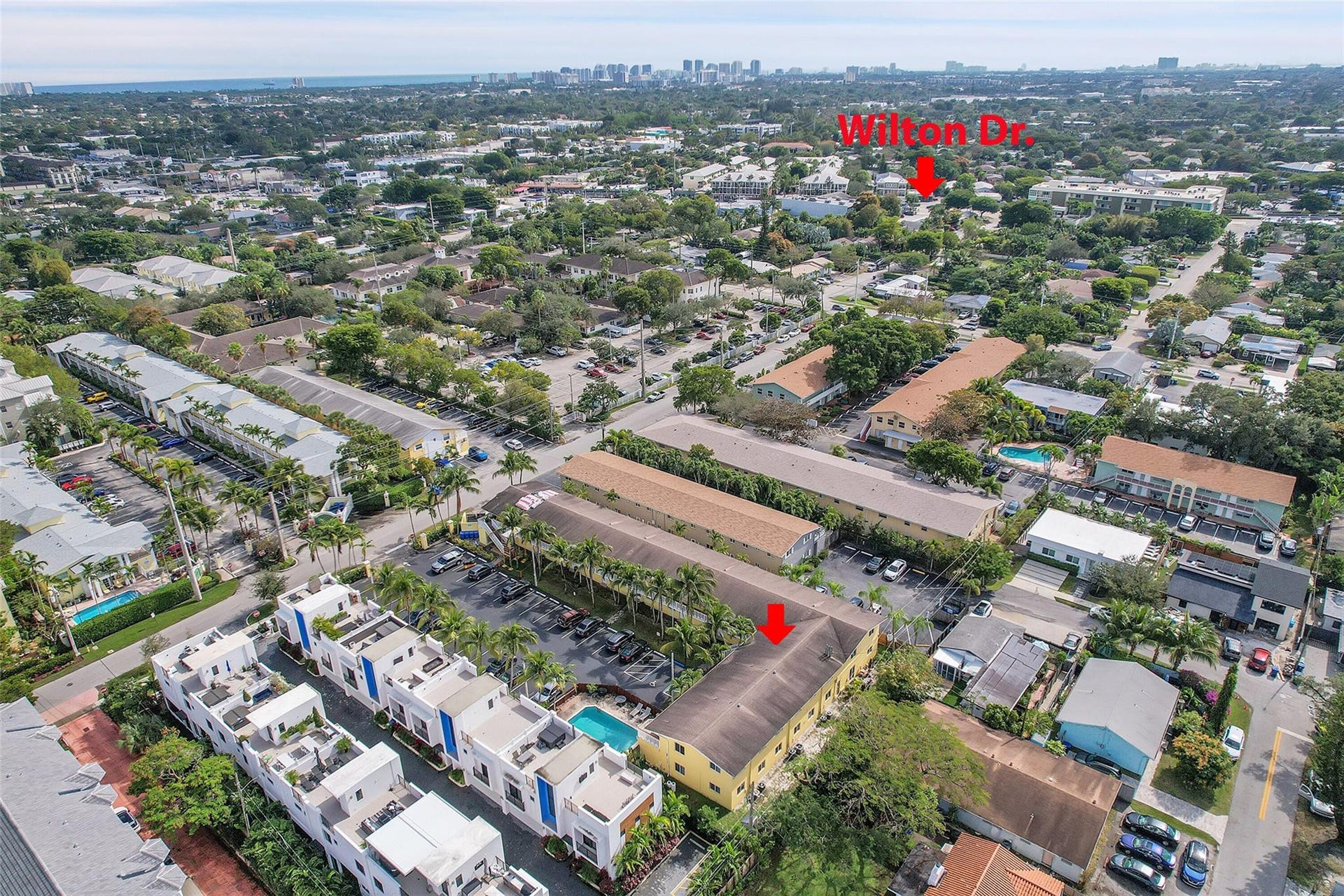 2655 NE 8th Avenue, #Apt 210, Wilton Manors, FL 33334 Aerial perspective of a developed urban area featuring multiple residential and commercial structures