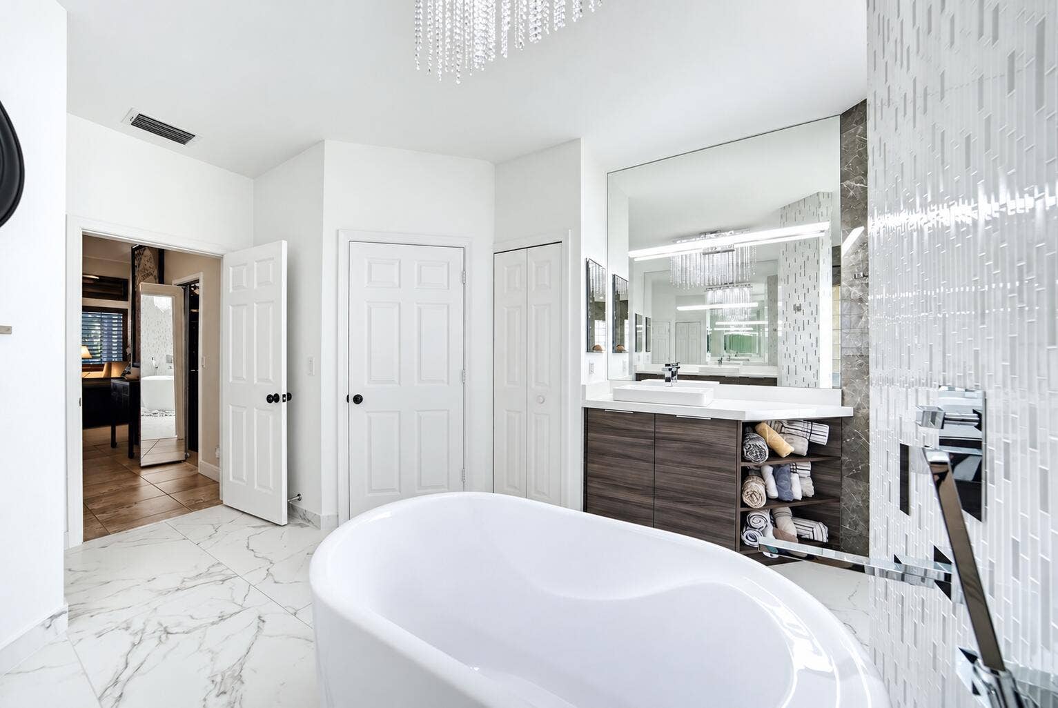 1051 NW 121ST Terrace, Coral Springs, FL 33071 Luxury White Bathroom with Crystal Chand