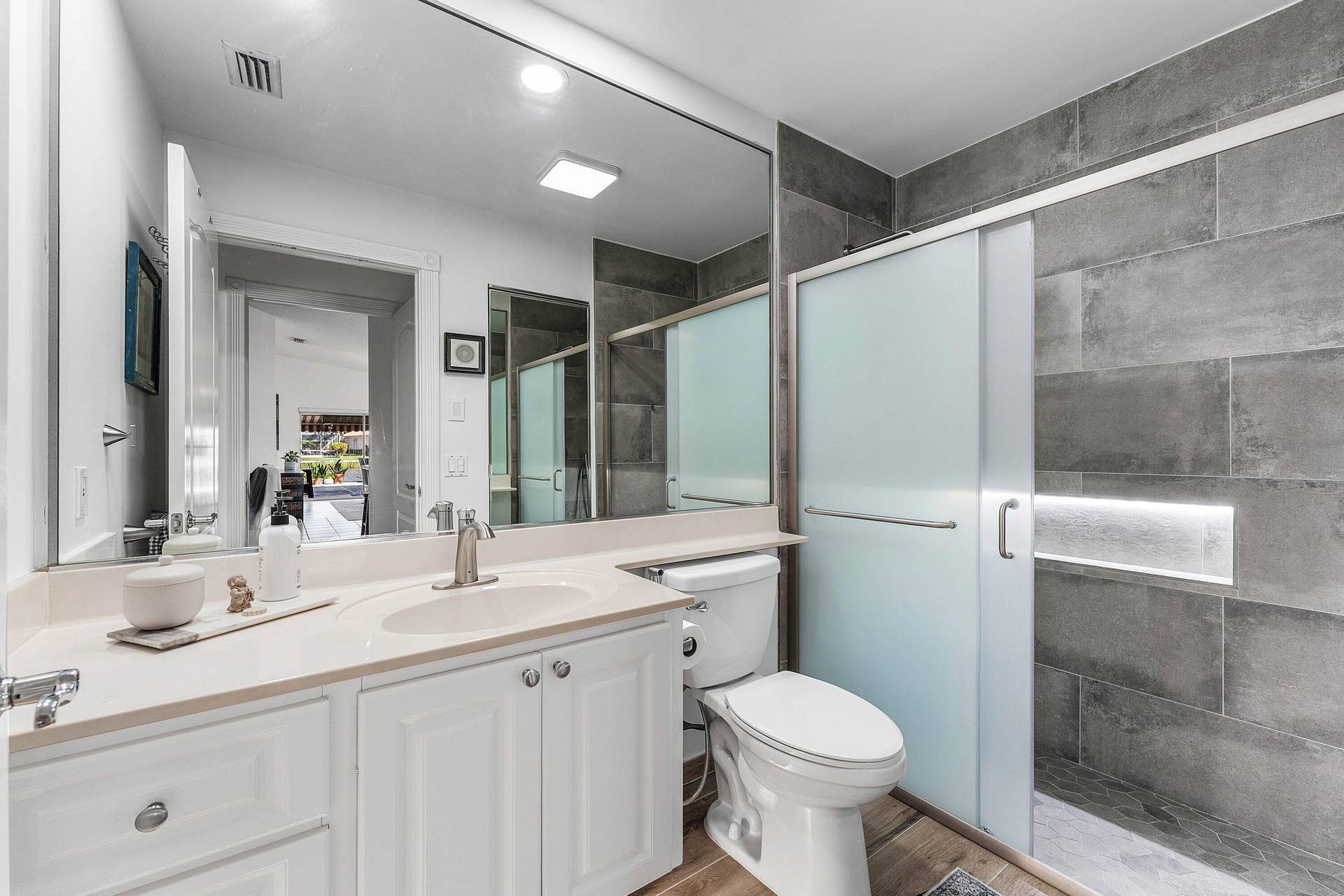 Remodeled, motion sensor faucets & Alexa Bluetooth-light fan