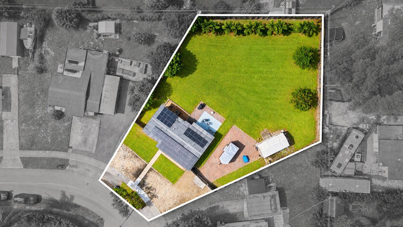 5287 NE 14TH Terrace, Pompano Beach, FL 33064 aerial drone with grey-out