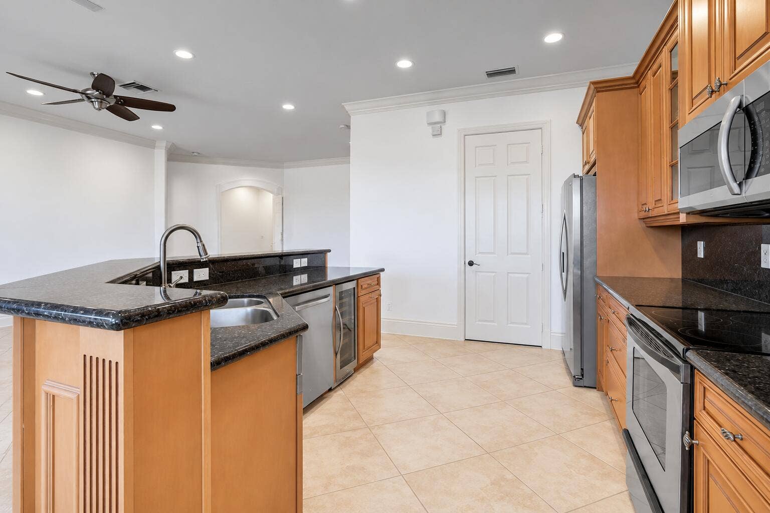 Spacious Honey-Wood Kitchen Interior