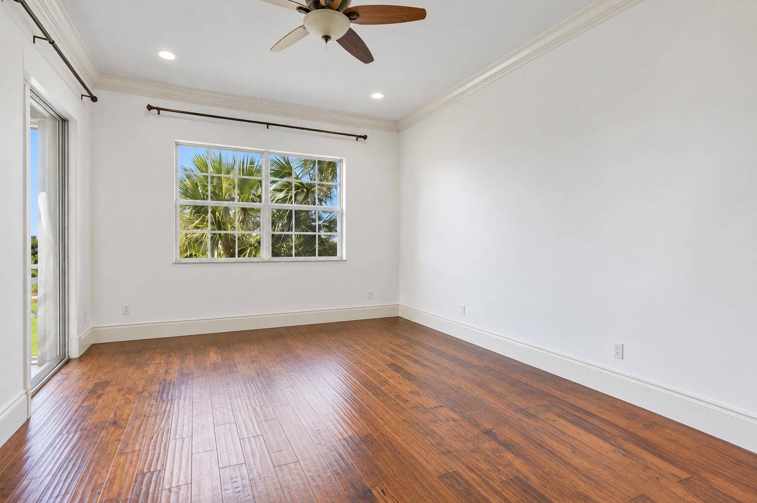 Bright Minimalist Room with Palm Views