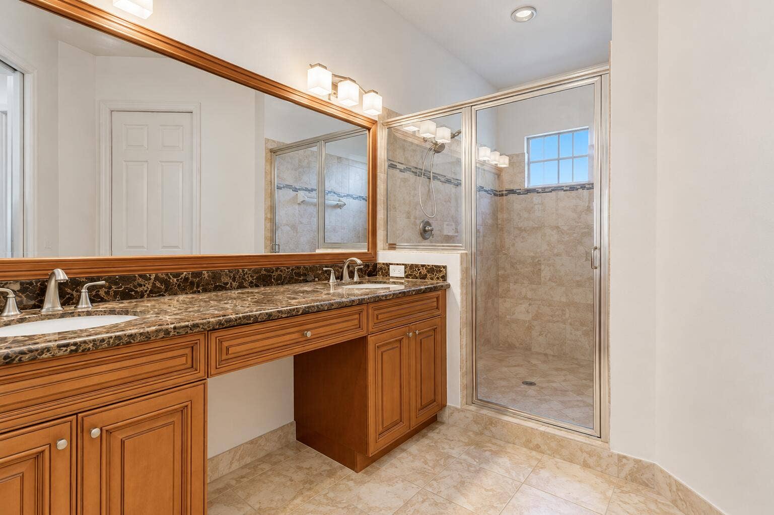 Warm Modern Bathroom with Glass Shower