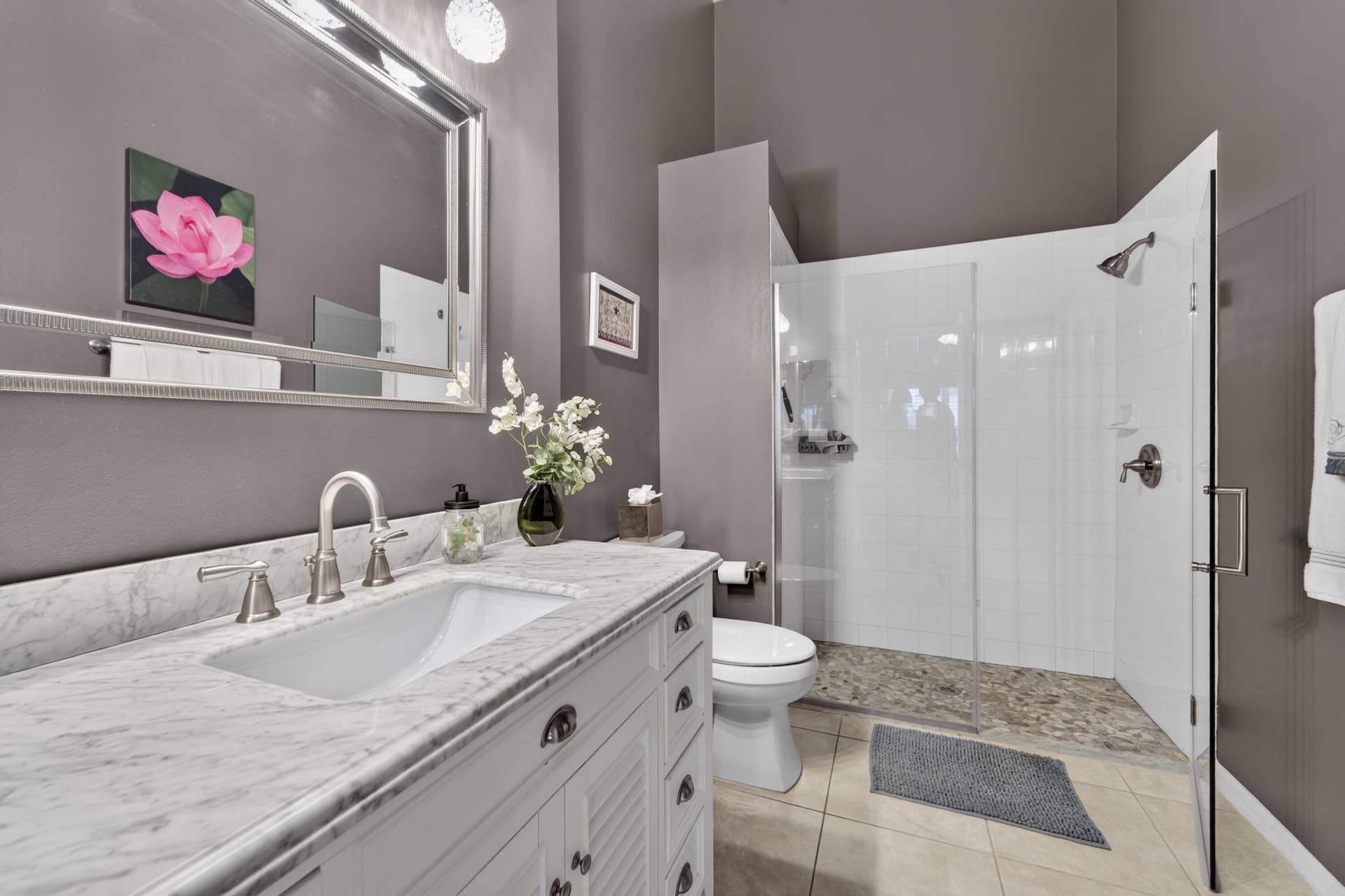 8116 Cormyour Way, Boynton Beach, FL 33472 Primary suite private updated bath, granite counters, and newer shower, \
