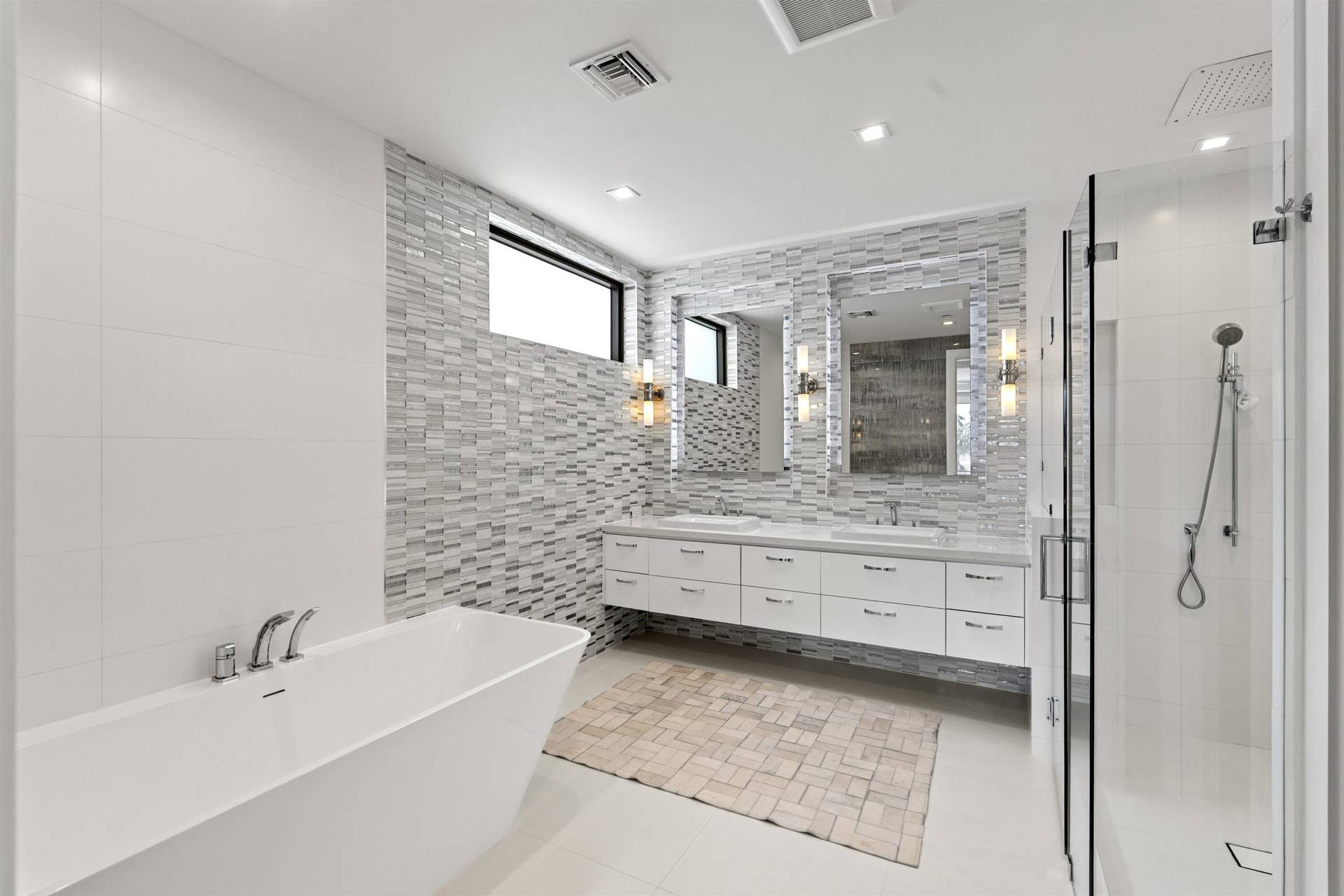 Separate soaking tub and shower