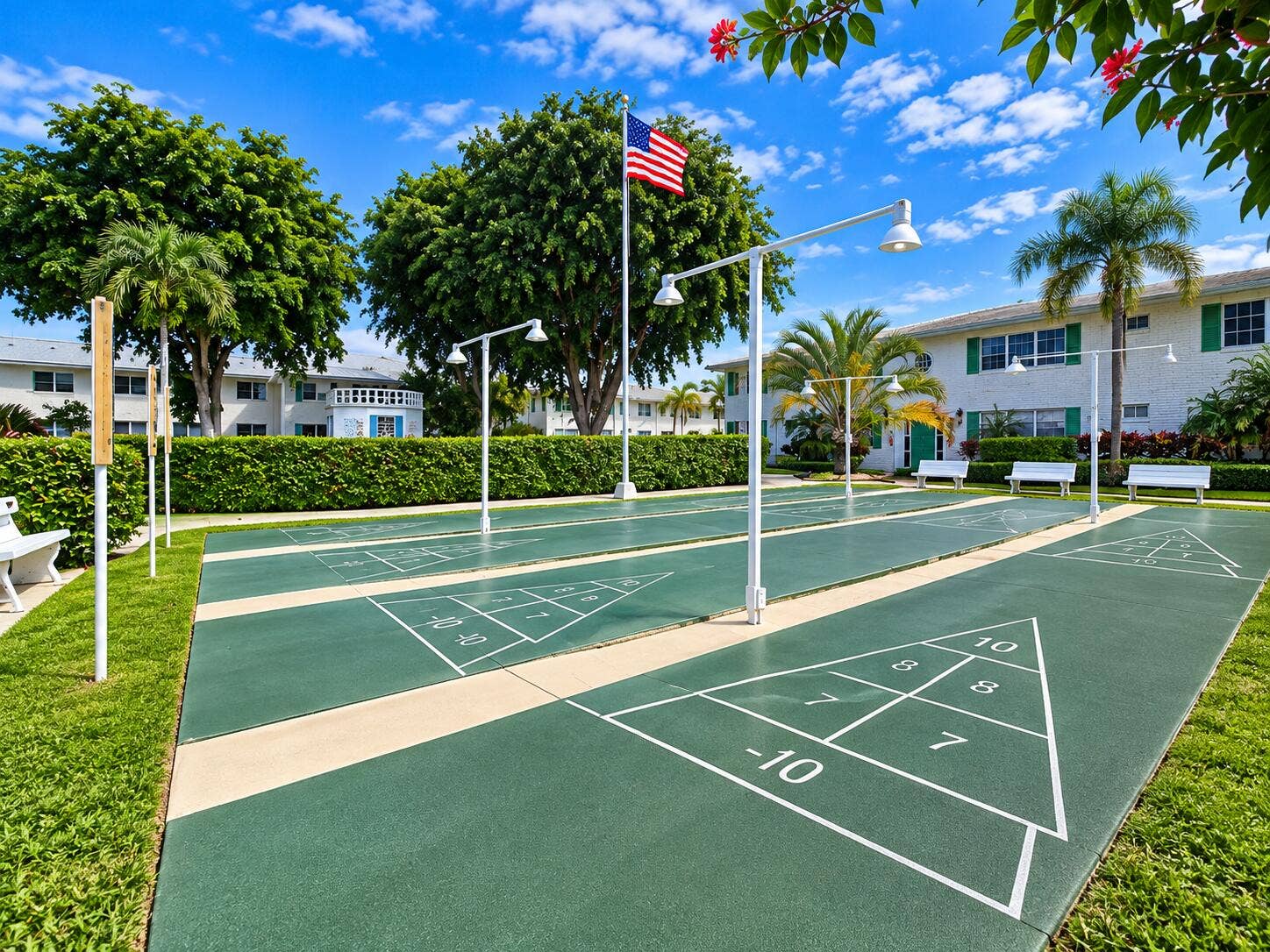 Sunny Tropical Shuffleboard Courtyard