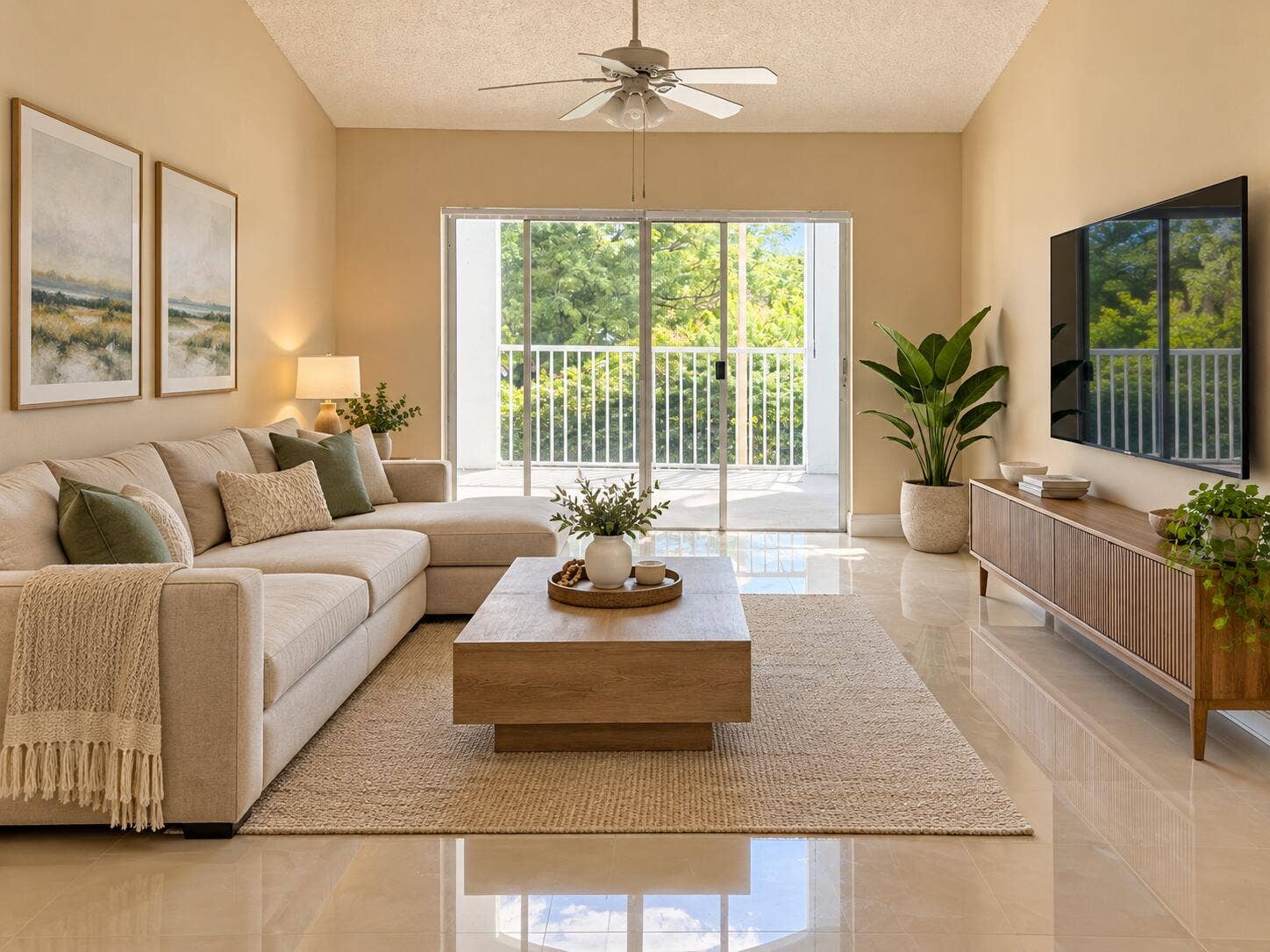 Coastal Living Room with Balcony Views