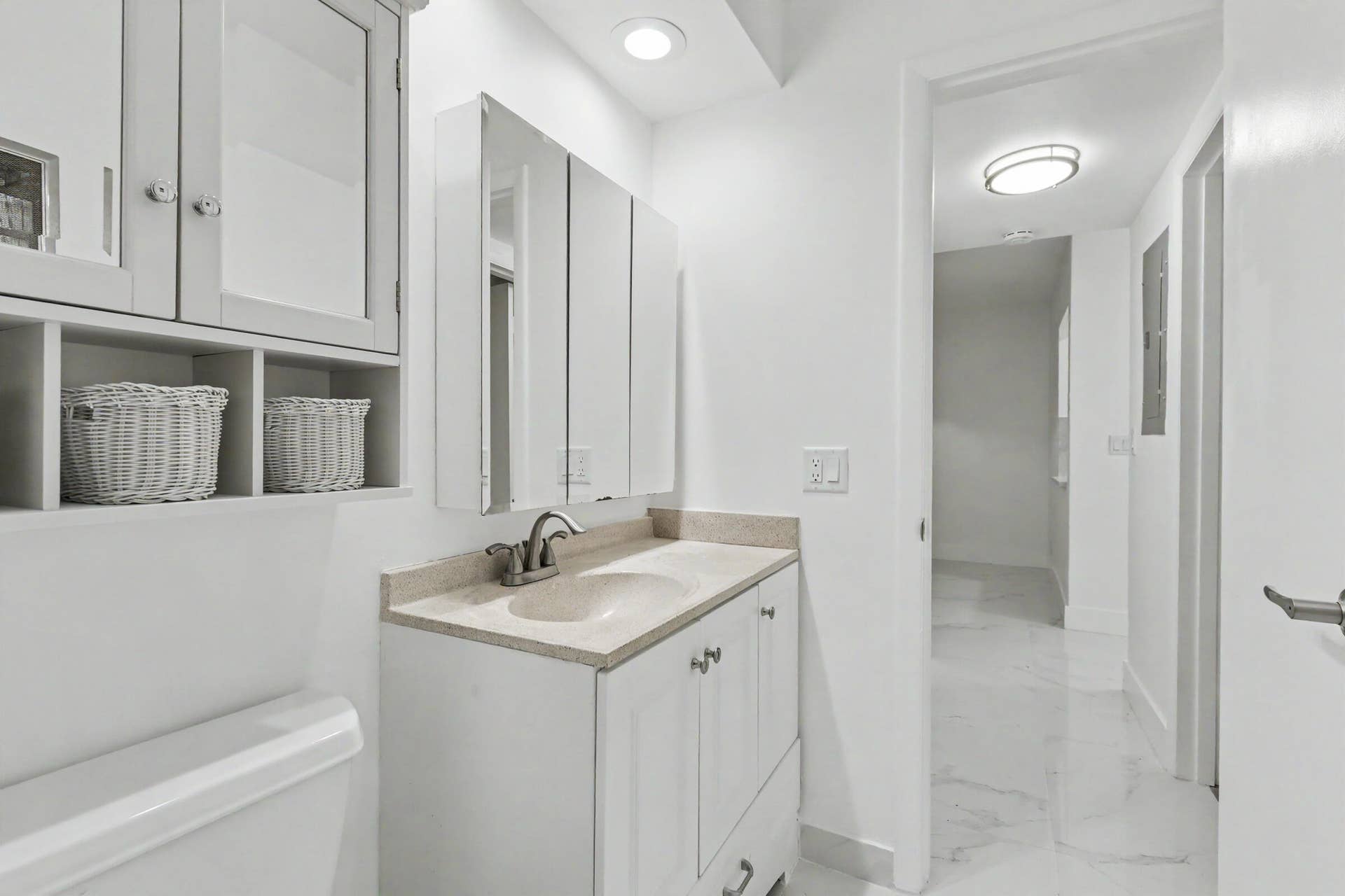 NEW VANITY, TOILET AND RECESSED LIGHTING