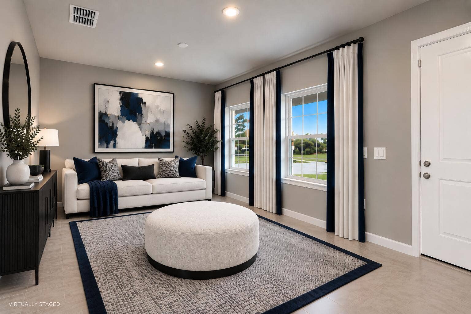 6555 POMELLO Court, Vero Beach, FL 32967 Modern Navy and Gray Living Room