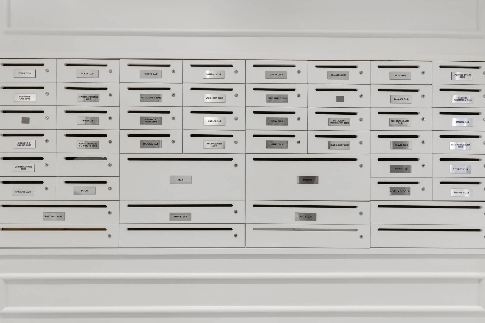 12953 VENETO SPRINGS Drive, Boynton Beach, FL 33473 Wall In Clubhouse Showing Mail Slots For Multitude Of Different Clubs You Can Join