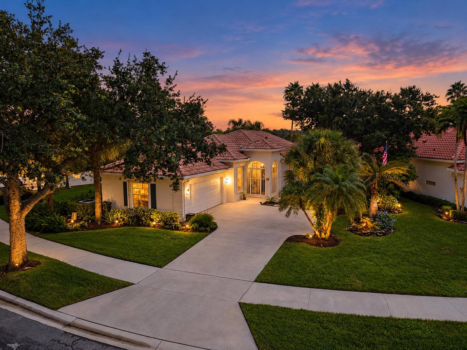 2067 Valencia Drive, Delray Beach, FL 33445 Twilight Aerial Exterior