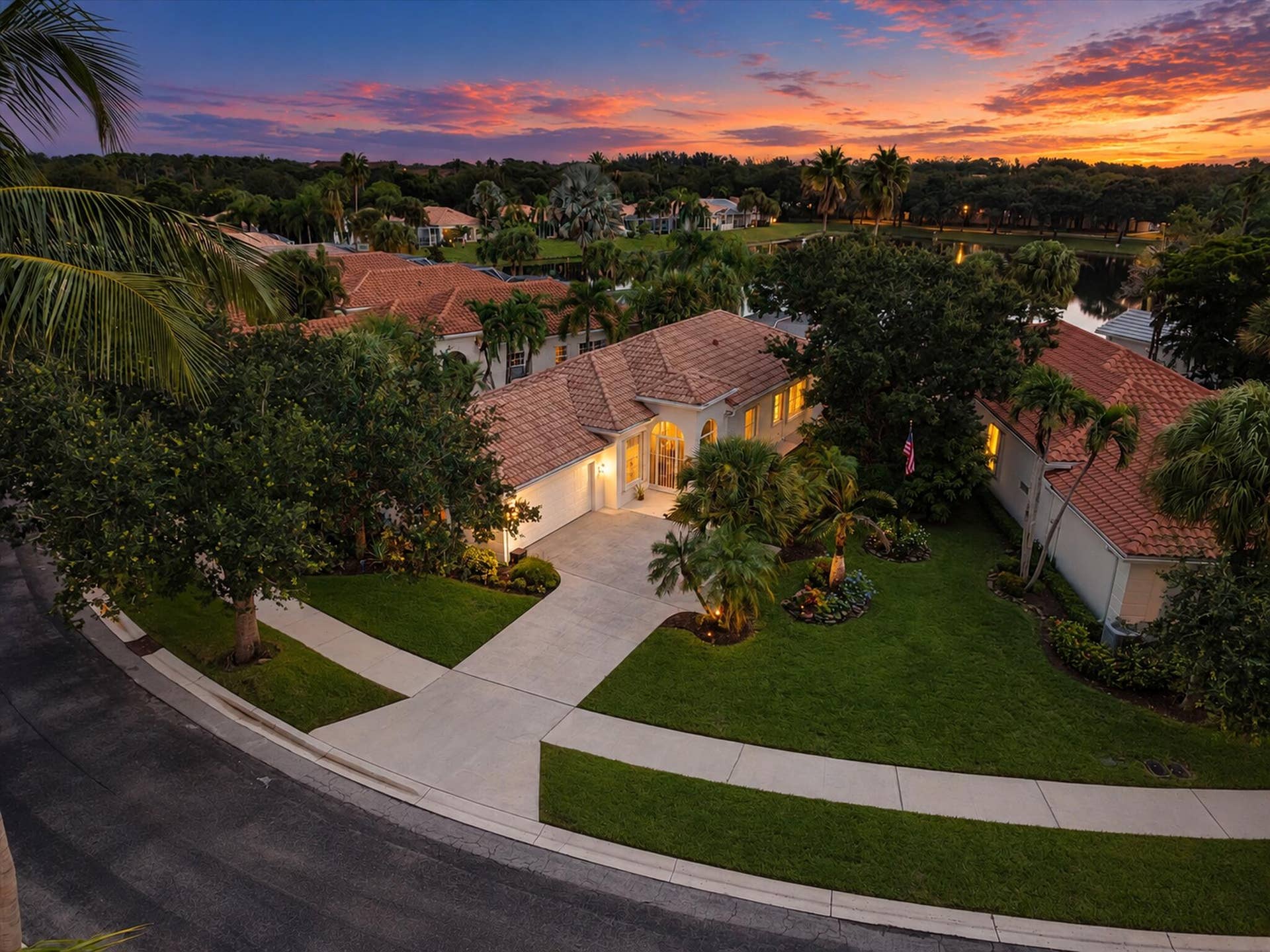 2067 Valencia Drive, Delray Beach, FL 33445 Twilight Aerial Pie Shaped Lot