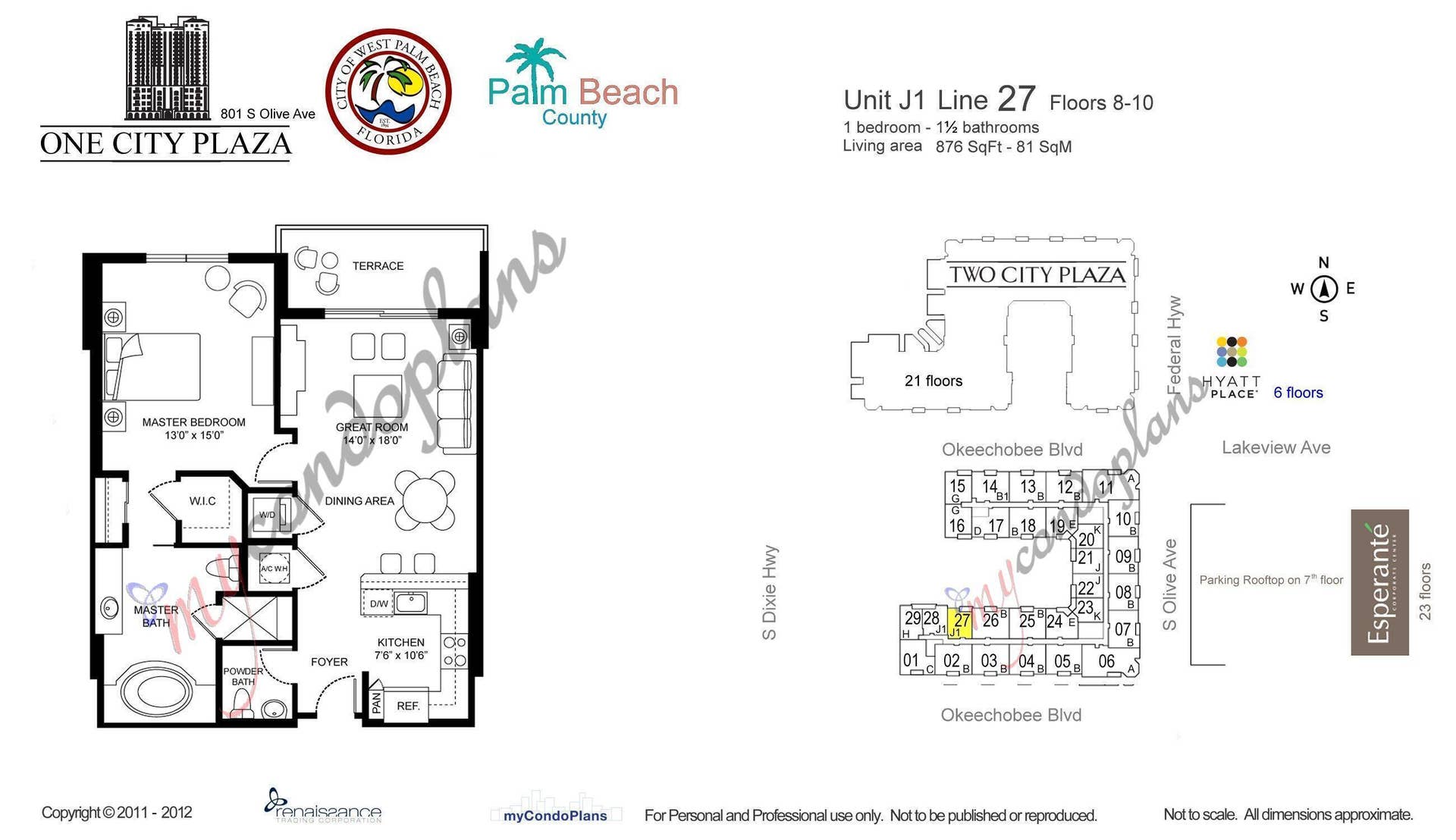 801 S OLIVE Avenue, #1027, West Palm Beach, FL 33401 Floor Plan 1027