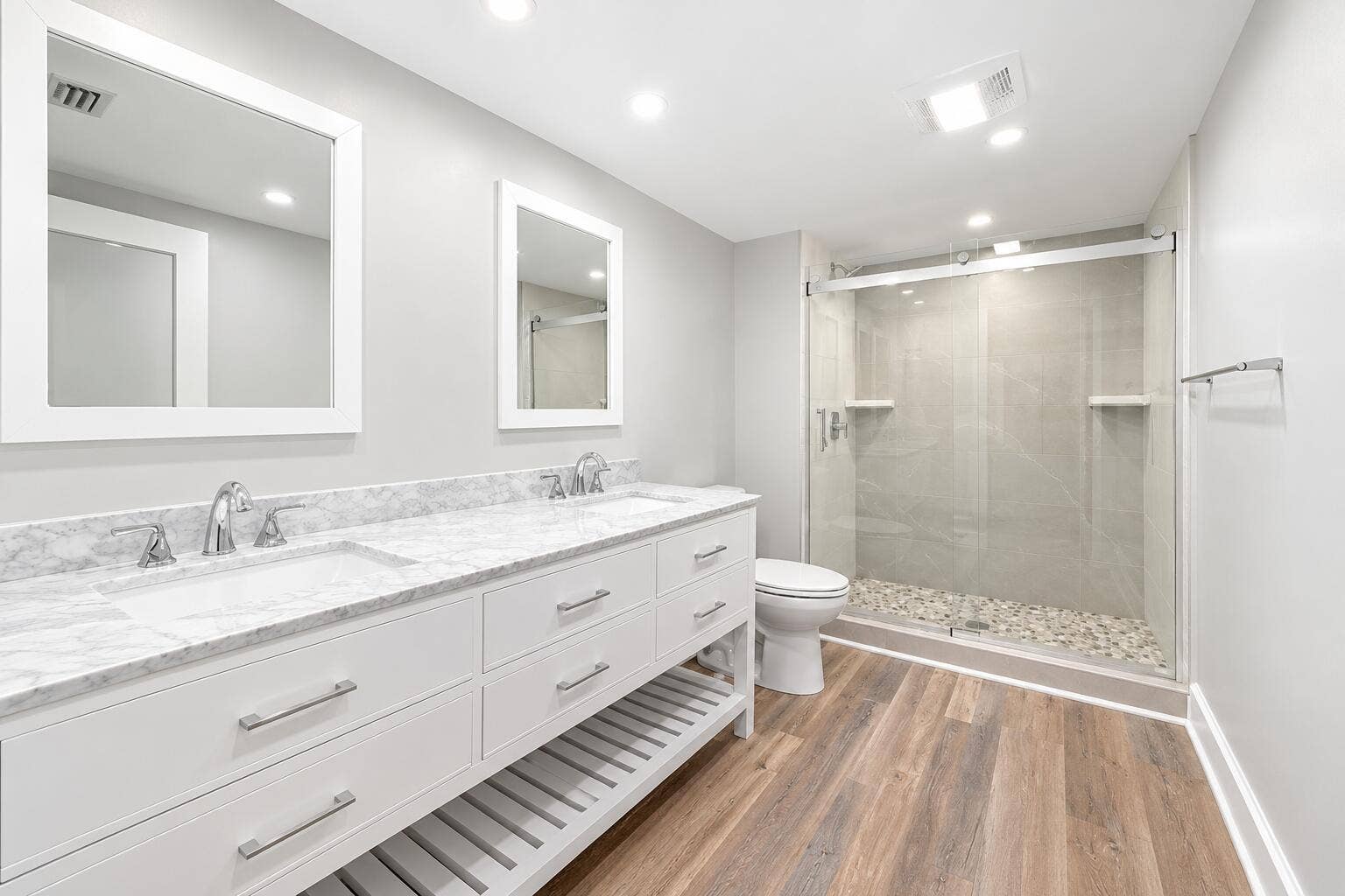 730 GREENSWARD Court, #108-J, Delray Beach, Delray Beach, FL 33445 Modern Marble Double-Vanity Master Bathr