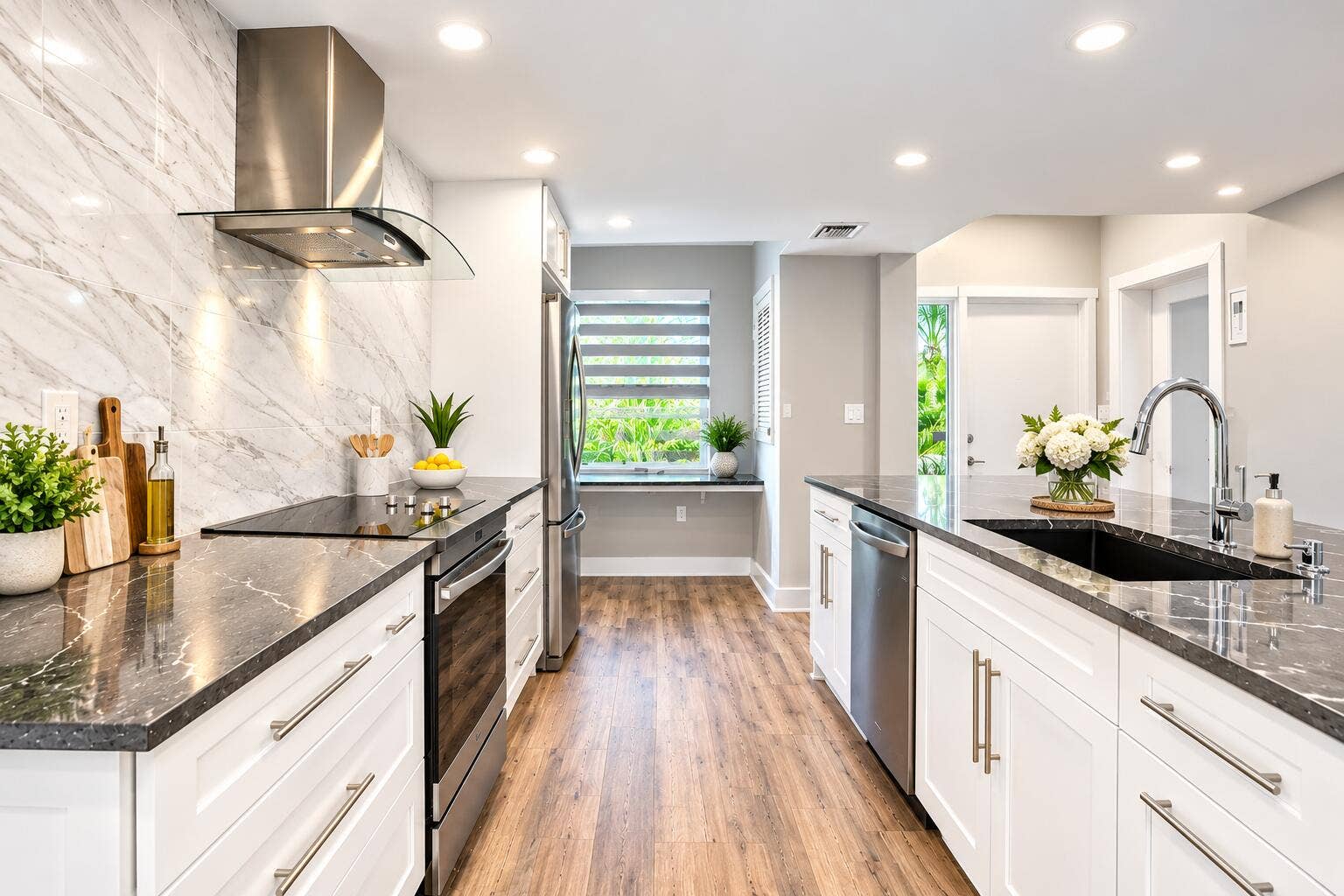 730 GREENSWARD Court, #108-J, Delray Beach, Delray Beach, FL 33445 Bright Modern Marble Kitchen with Island