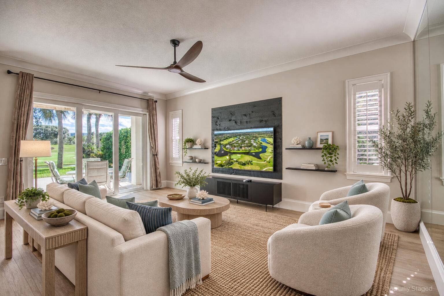 Virtually staged coastal living room