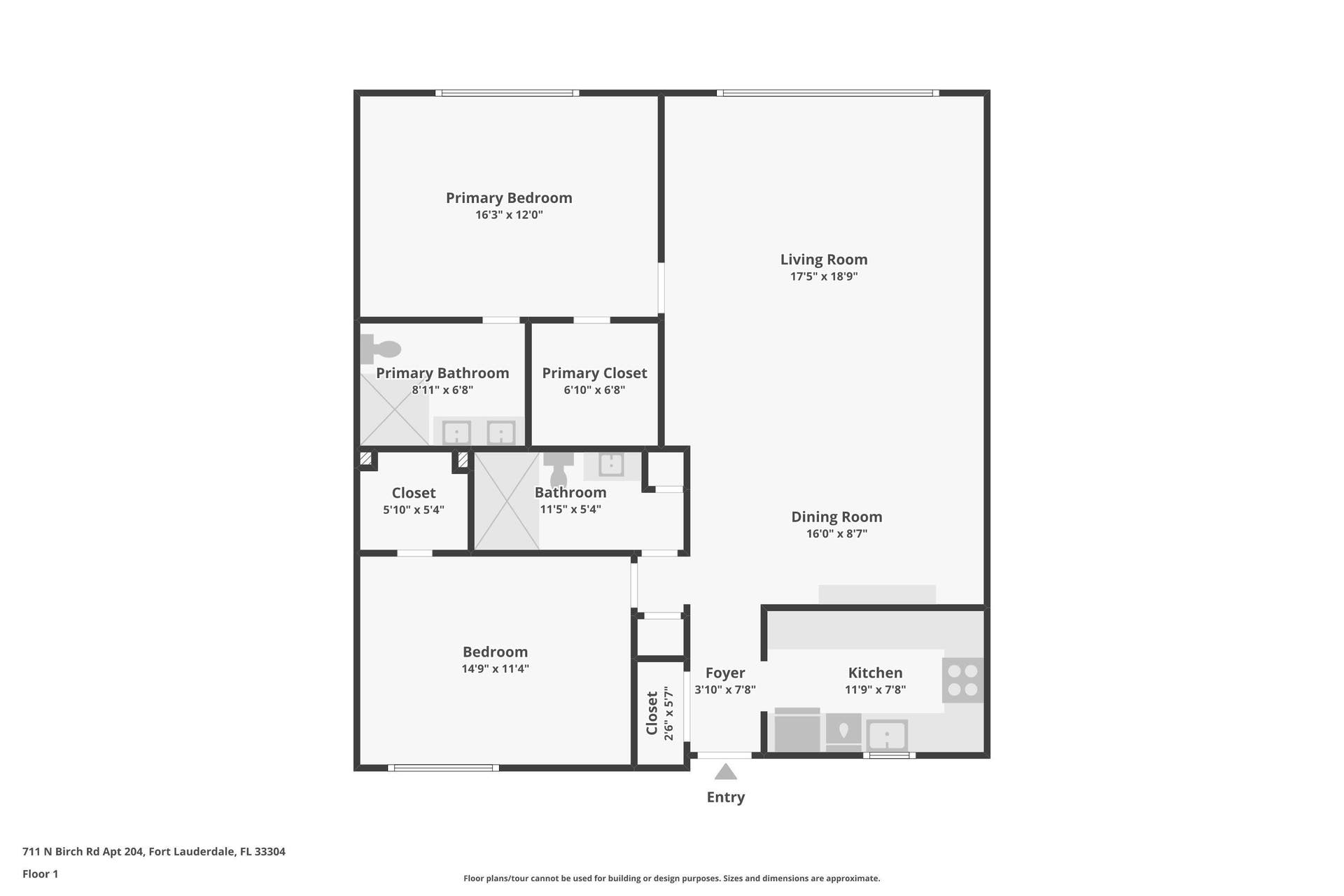 711 N Birch Road, #204, Fort Lauderdale, FL 33304 Kitchen has been opened...this is not shown in floor plan.