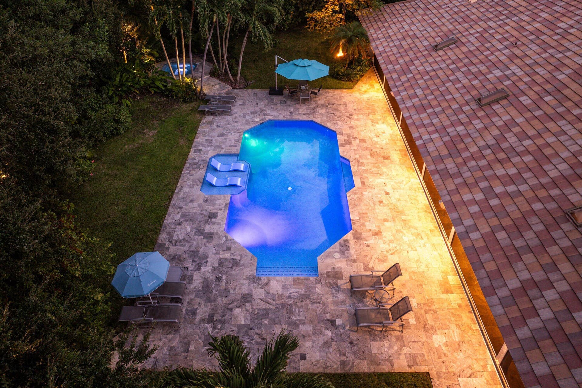 17888 Fieldbrook Circle E, Boca Raton, FL 33496 Twilight - Aerial Pool