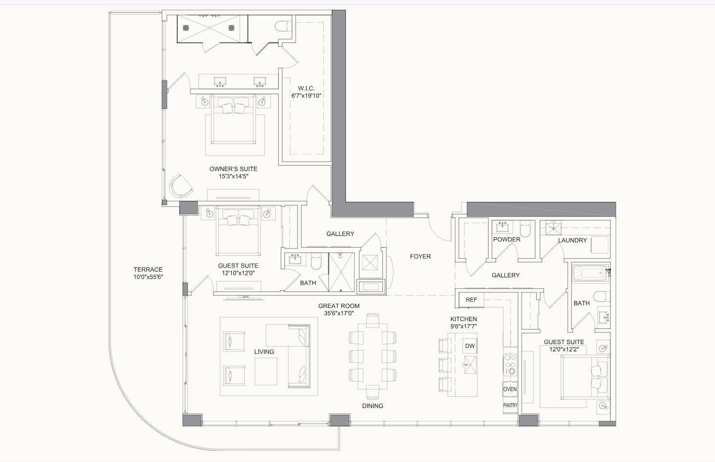 151 N Seabreeze Boulevard, #602, Fort Lauderdale, FL 33304 Selene Floorplan