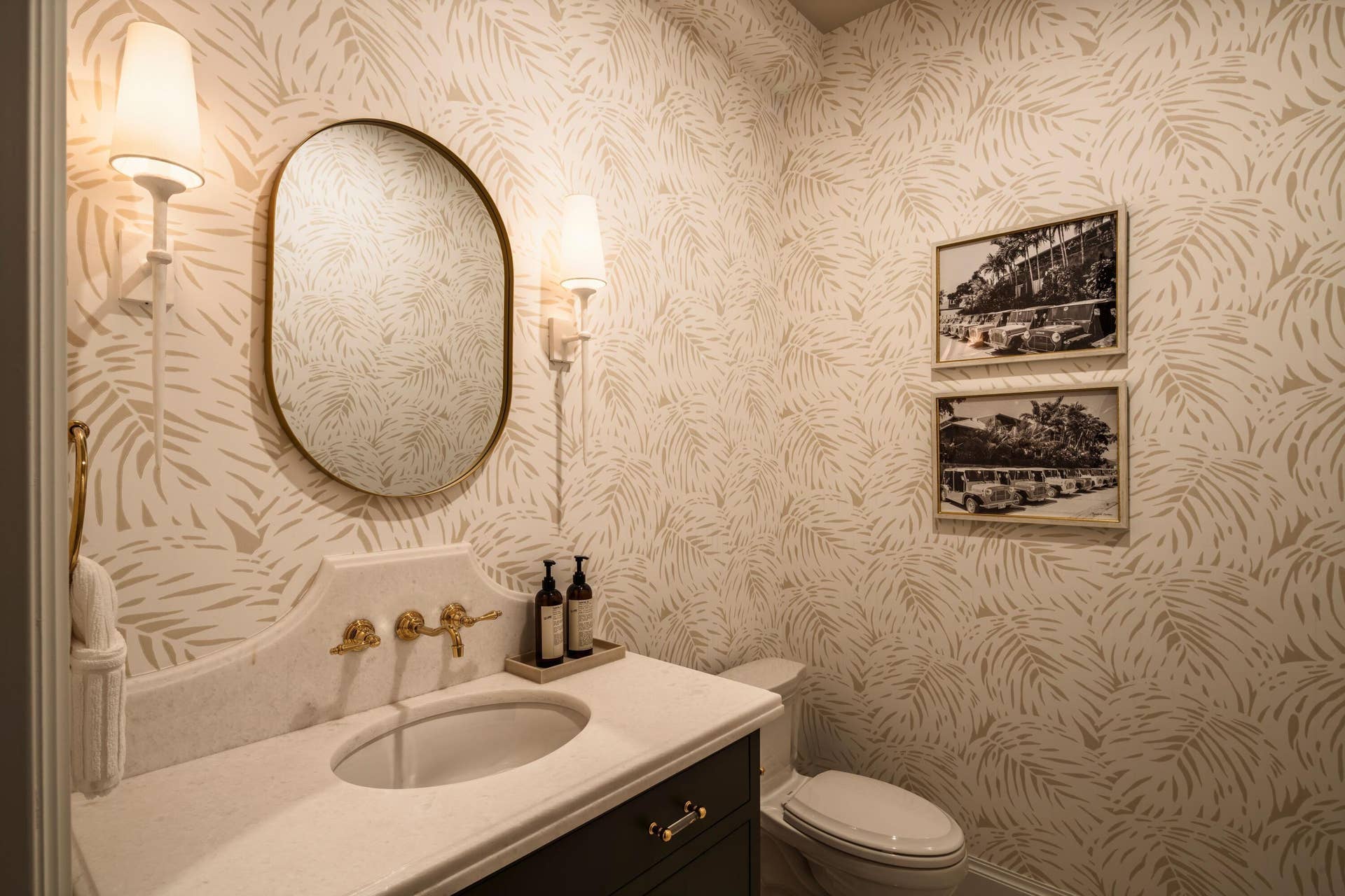309 Greymon Drive, West Palm Beach, FL 33405 26 - Powder room with cream palm wallpap