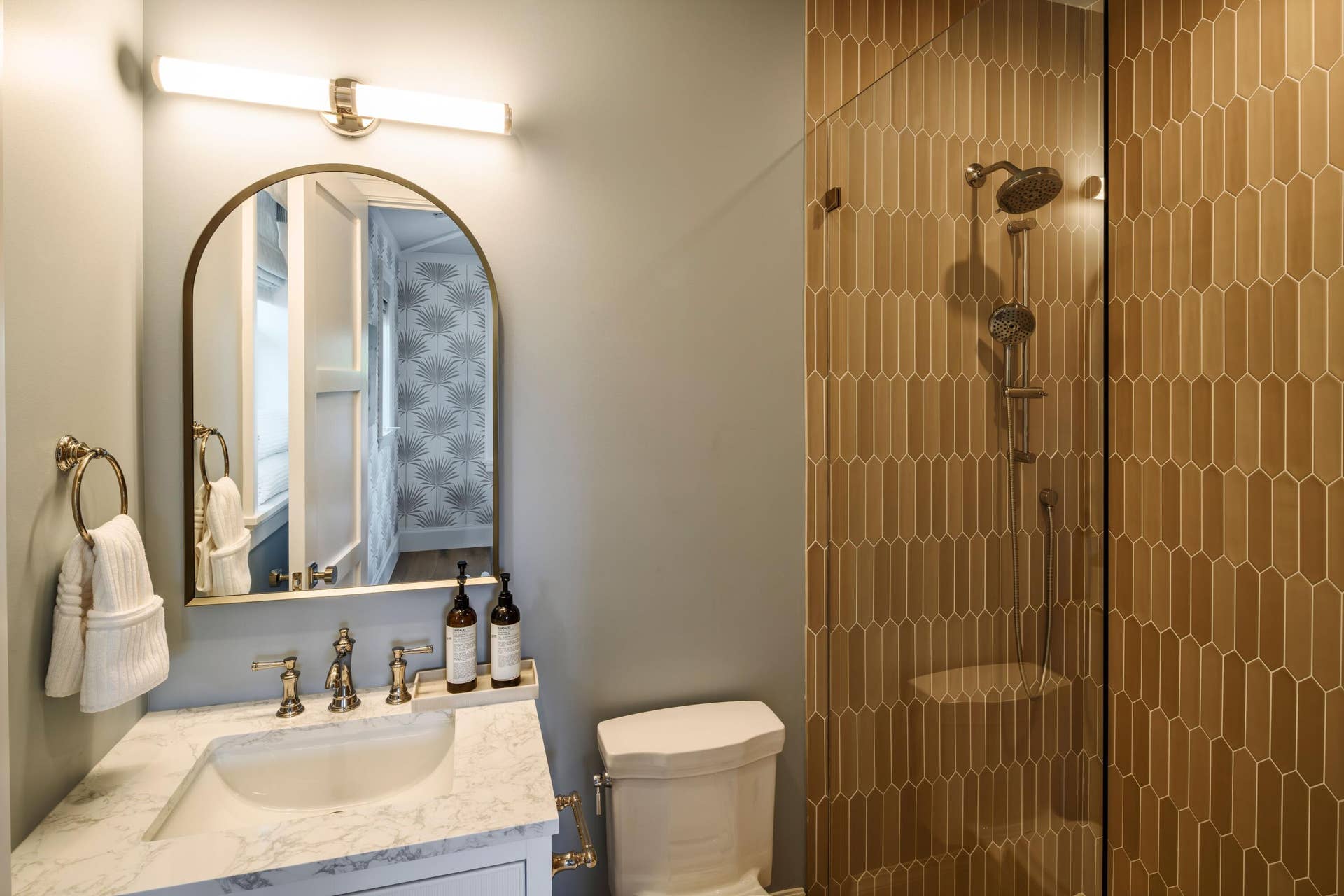 309 Greymon Drive, West Palm Beach, FL 33405 23 - Bathroom with blue-gray walls, gold