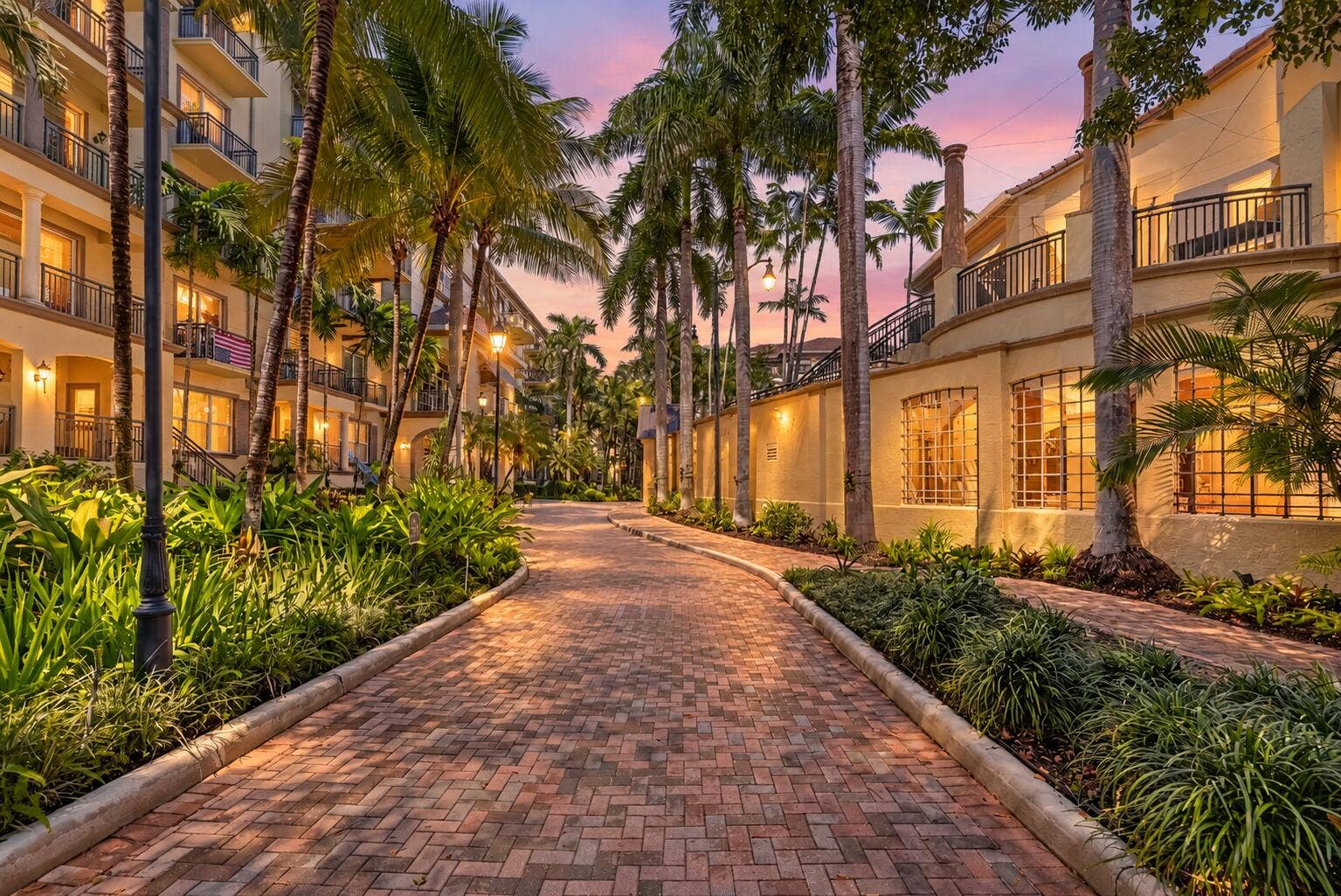2631 NE 14TH Avenue, #216, Wilton Manors, FL 33334 Village lane with soft lantern lighting by night