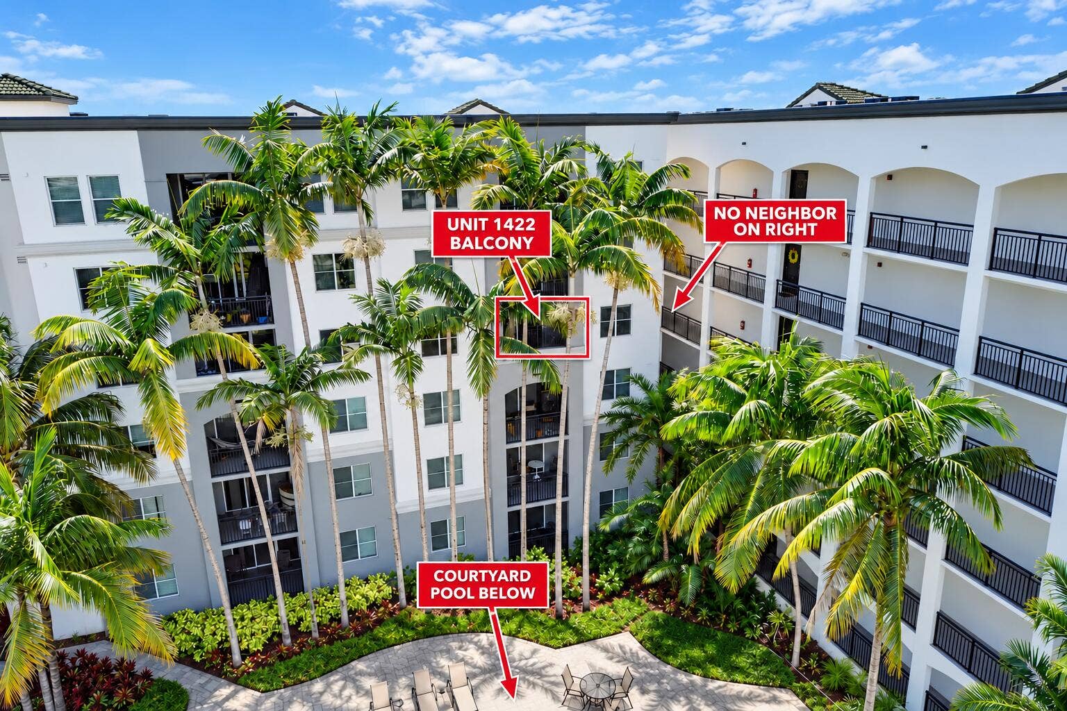 1690 Renaissance Commons Boulevard, #1422, Boynton Beach, FL 33426 Modern Courtyard with Balcony Highlights