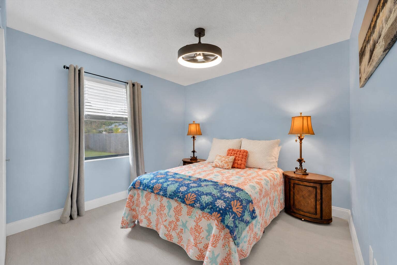 2268 SE LONGHORN Avenue, Port St Lucie, FL 34952 Coastal Bedroom, Coral Bedding, Black Fa
