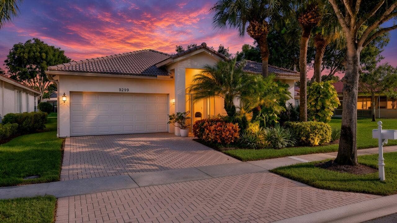 9299 Sapphire Cove Drive, West Palm Beach, FL 33411 Front Exterior Twilight