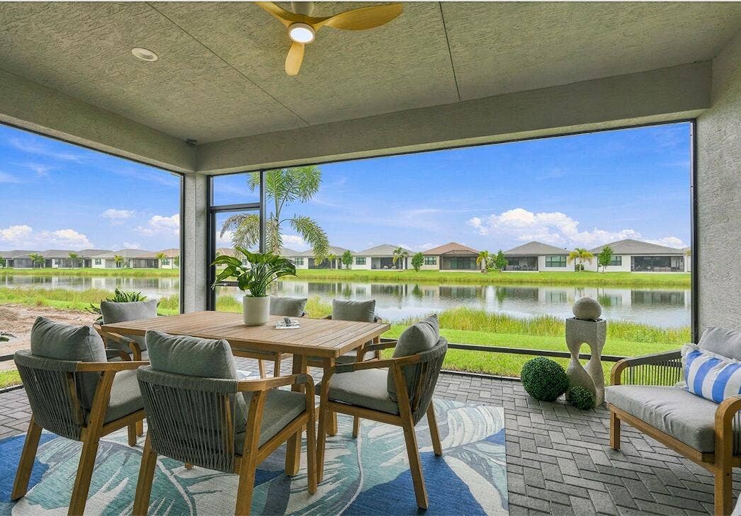 12520 SW Briny Bay Drive, Port St Lucie, FL 34987 Screened Lanai with lake views and TV