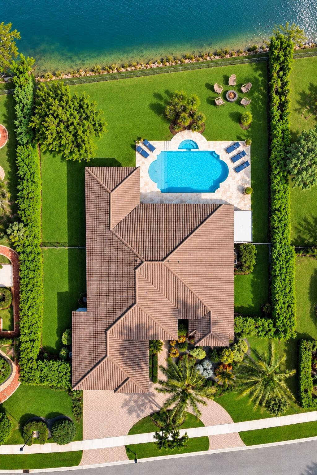 Aeriel view ... fully fenced with privacy hedges & mango tree too
