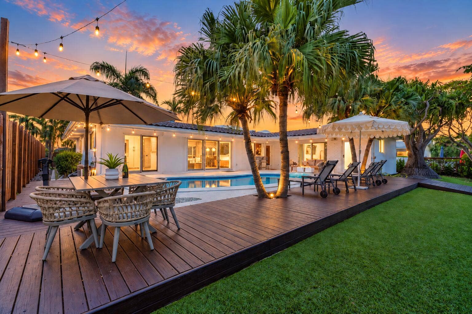 Twilight Tropical Backyard Oasis