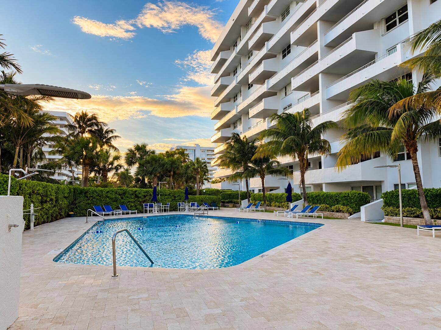 Golden-Hour Tropical Resort Pool
