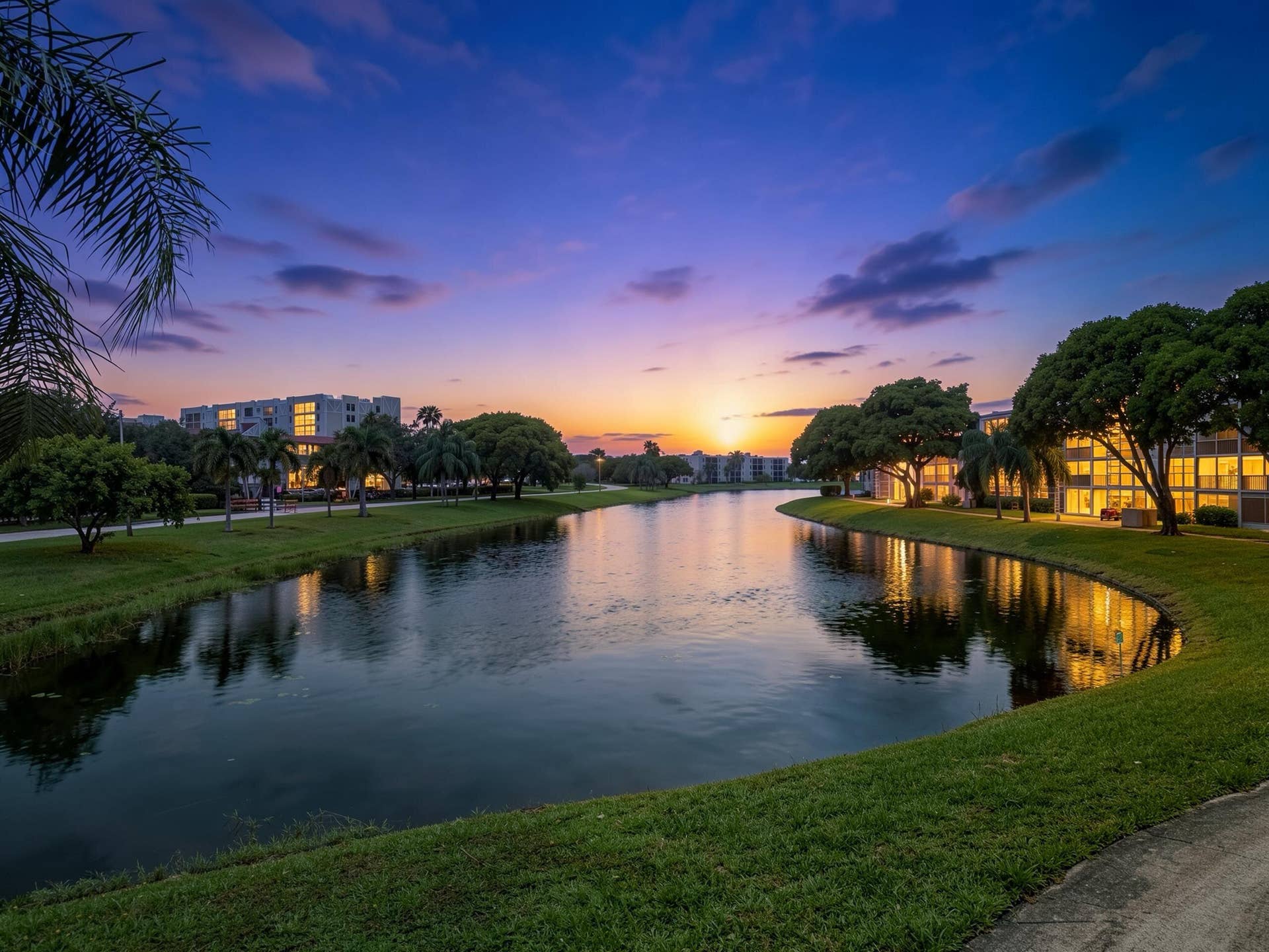 7280 Amberly Lane, #201, Delray Beach, FL 33446 This image has been Ai Edited to illustrate the property's Dusk or Twilight View