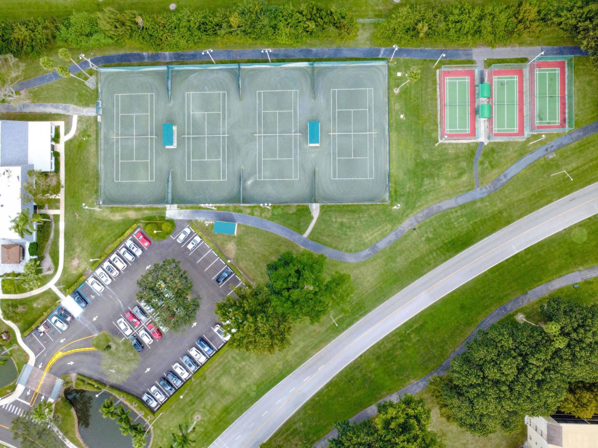 7280 Amberly Lane, #201, Delray Beach, FL 33446 Main Clubhouse Tennis Pickleball Above
