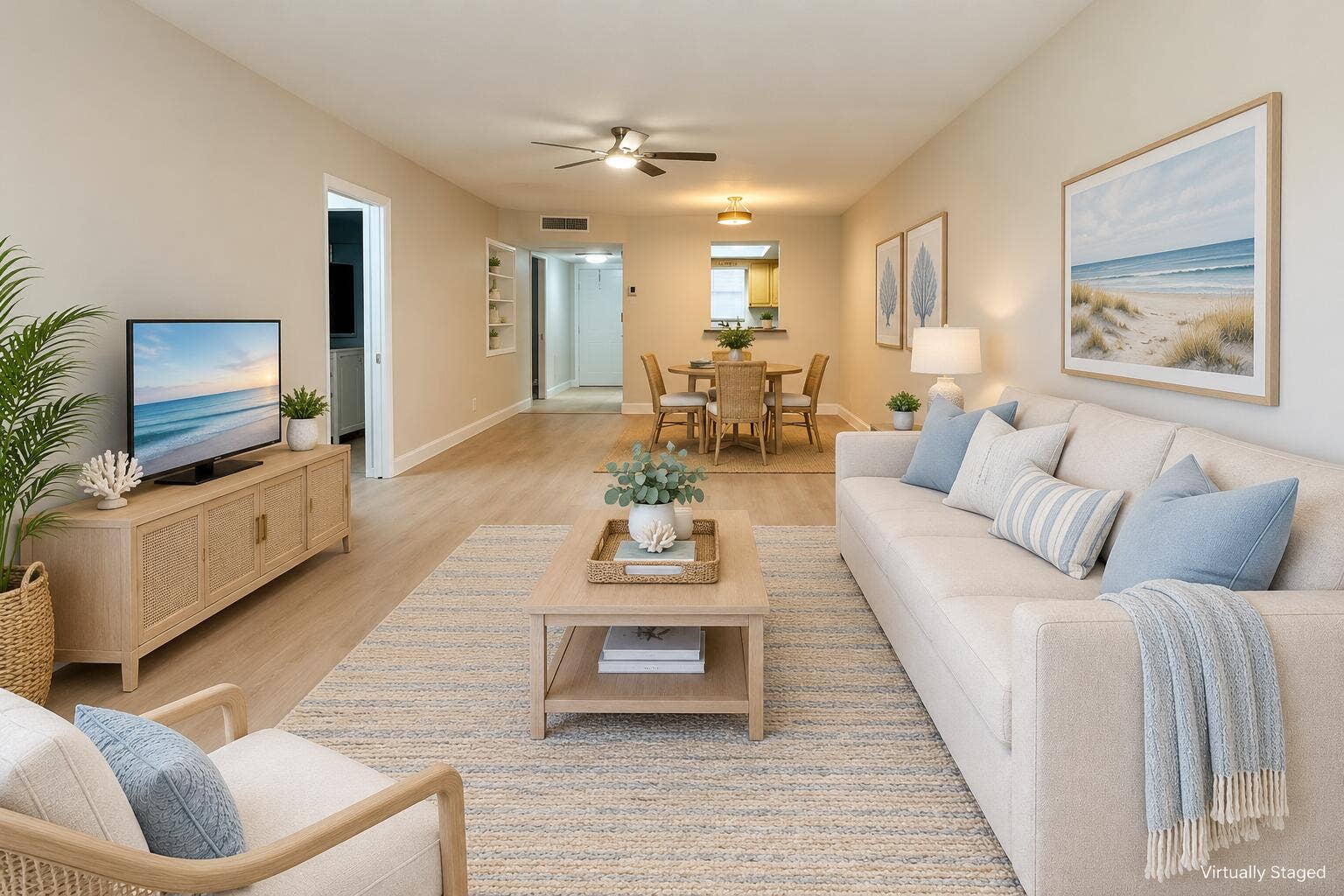 Living room opens to dining area.