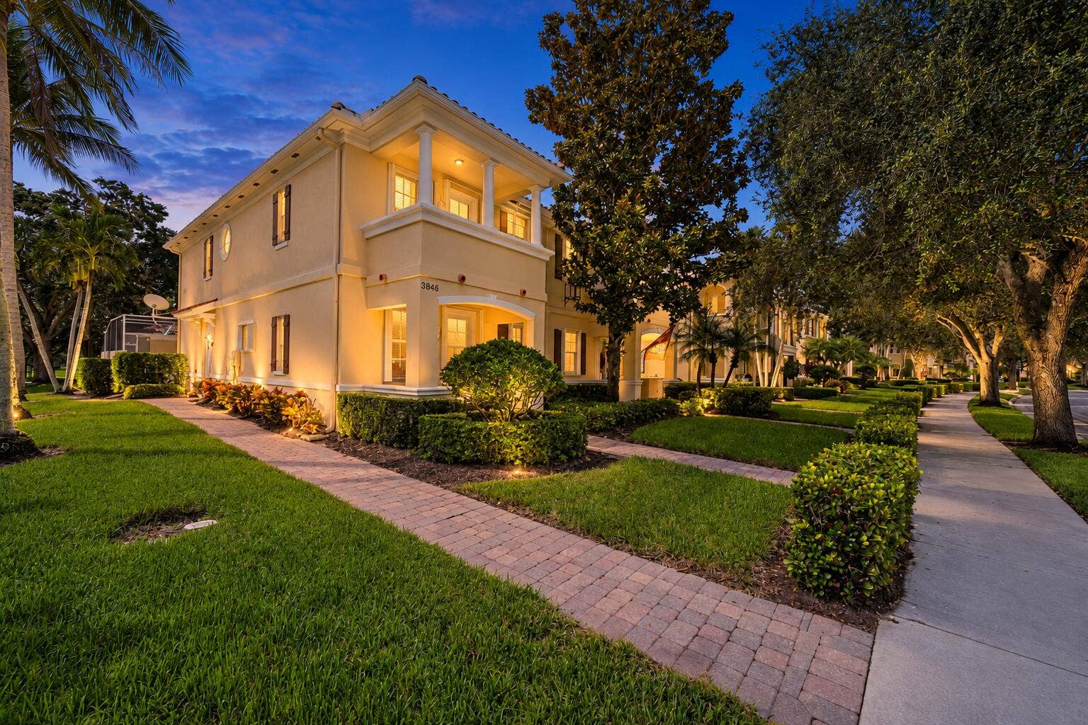 3846 Greenway Drive, Jupiter, FL 33458 Twilight Mediterranean Townhouse at 3846